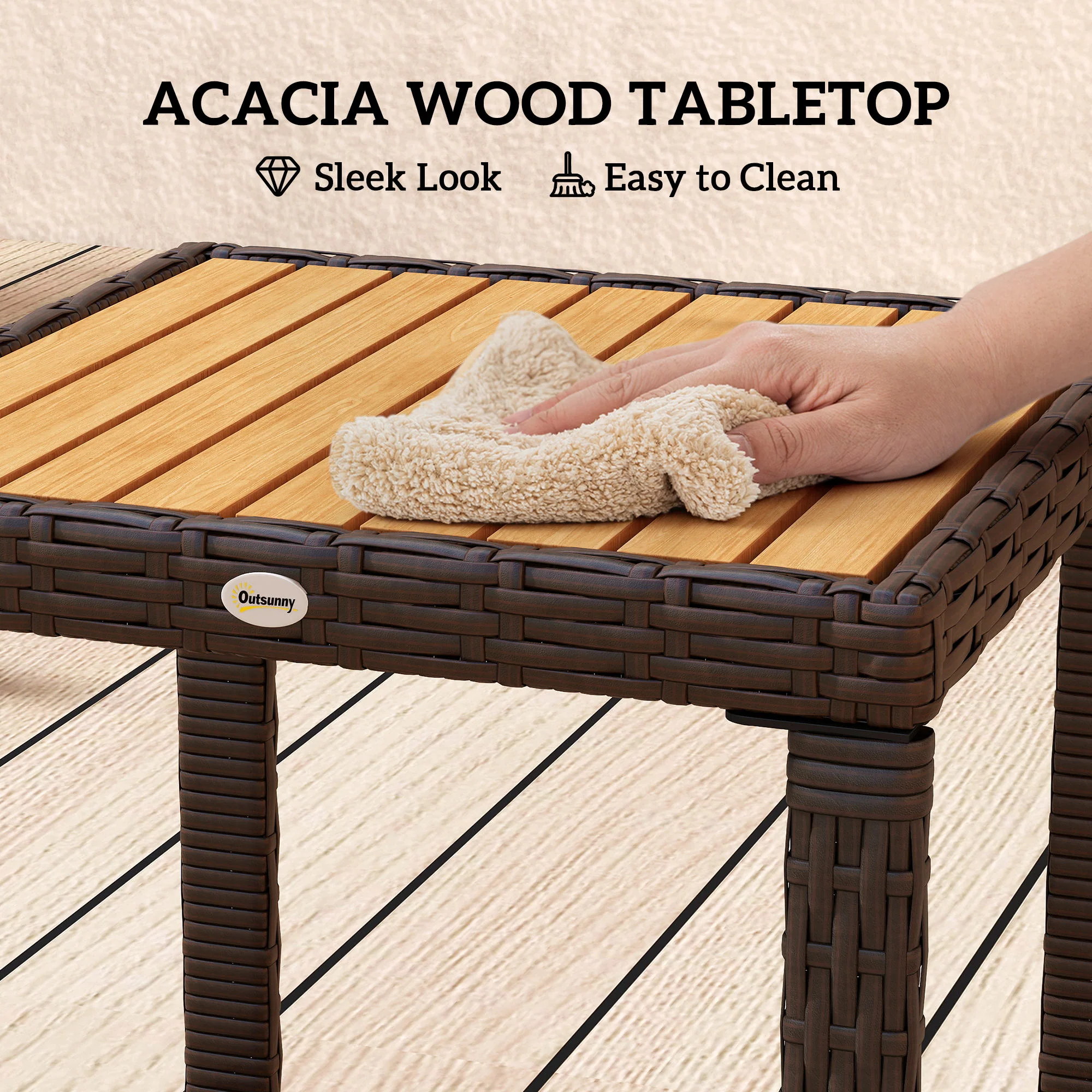 Outsunny 3-Piece Rattan Bistro Set with Acacia Wood Table - Image 6