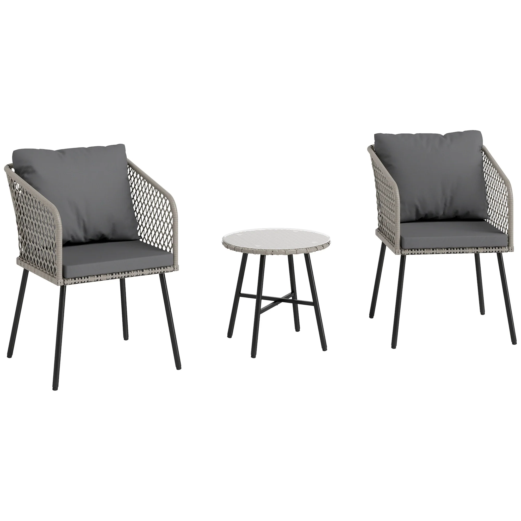 Outsunny 3 Piece Rattan Bistro Set With Cushions