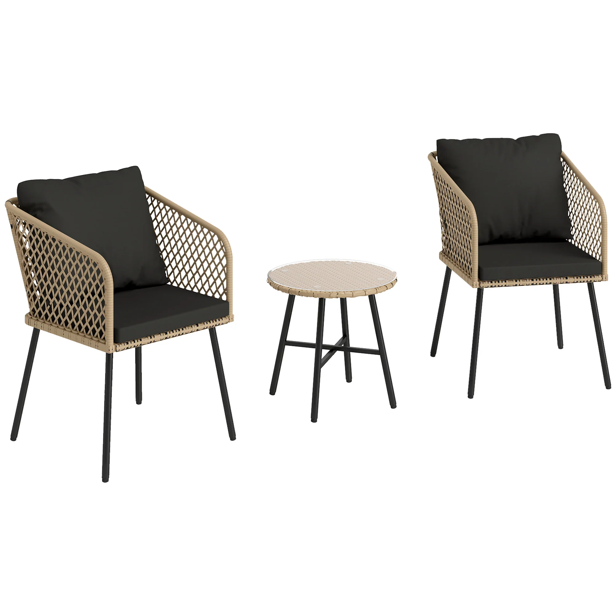 Outsunny 3 Piece Rattan Bistro Set With Cushions - Image 10