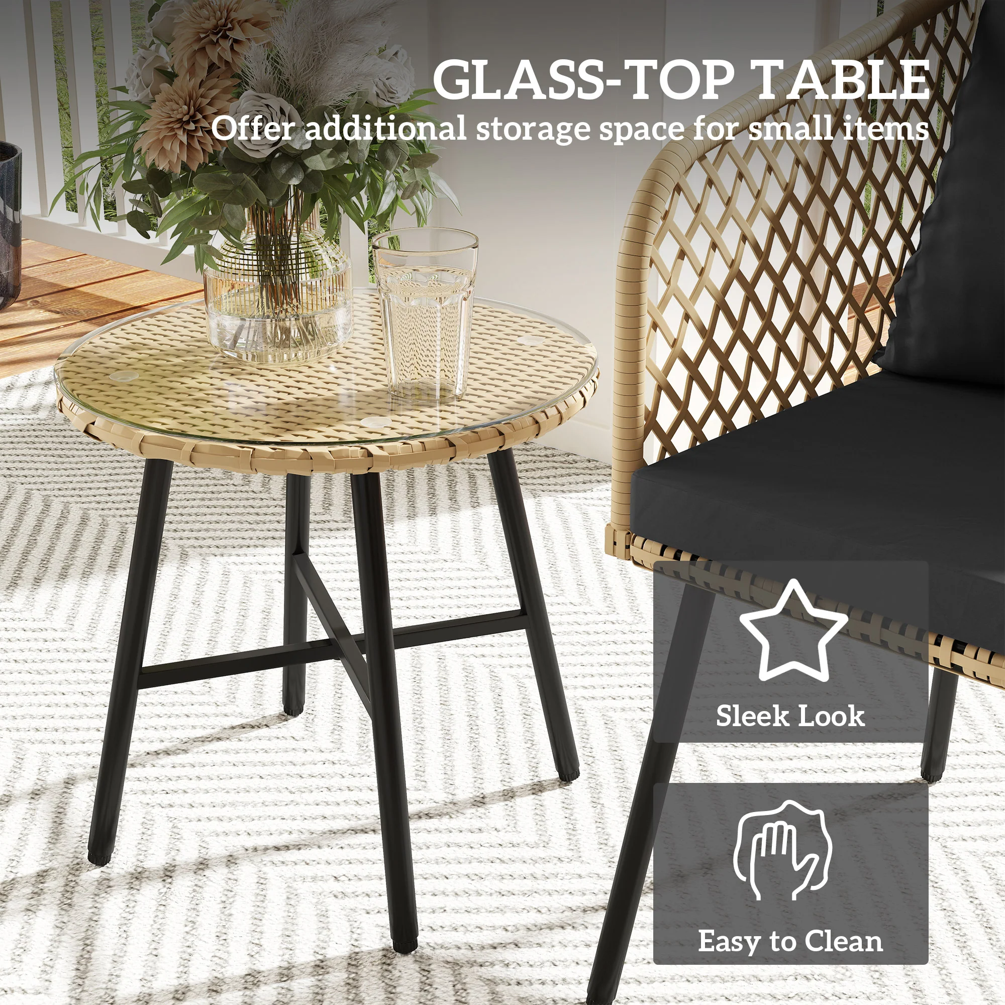 Outsunny 3 Piece Rattan Bistro Set With Cushions - Image 16