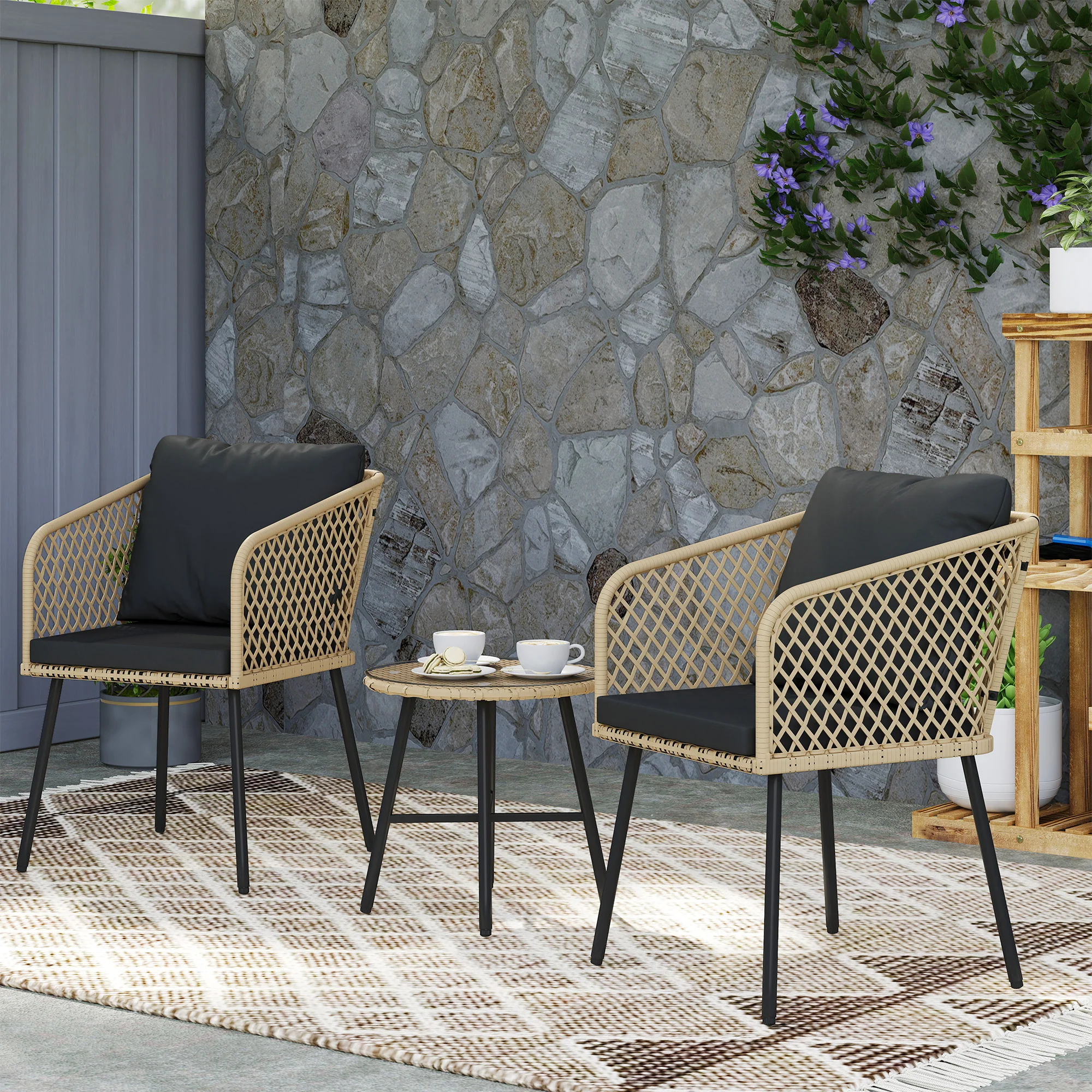 Outsunny 3 Piece Rattan Bistro Set With Cushions - Image 17