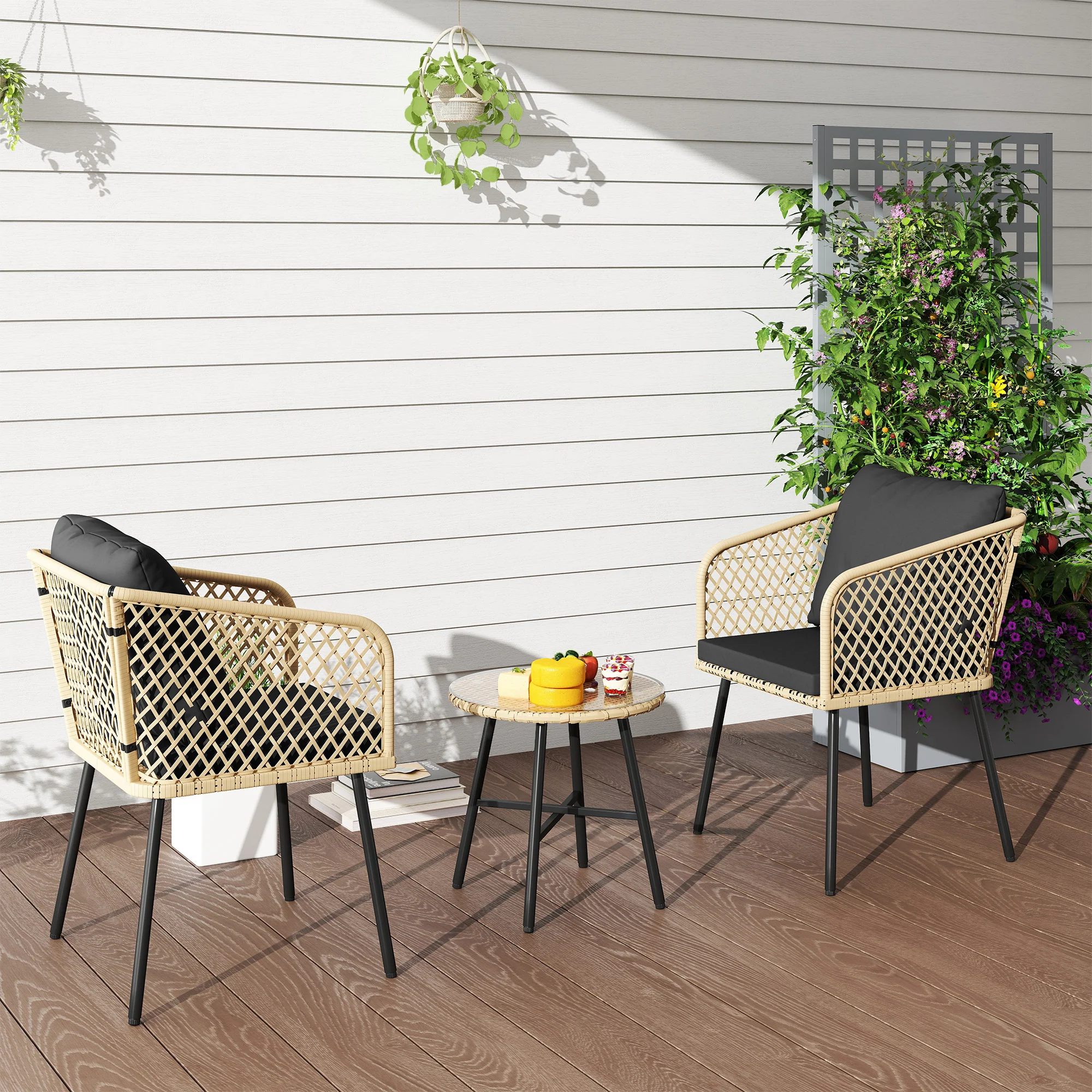 Outsunny 3 Piece Rattan Bistro Set With Cushions - Image 18