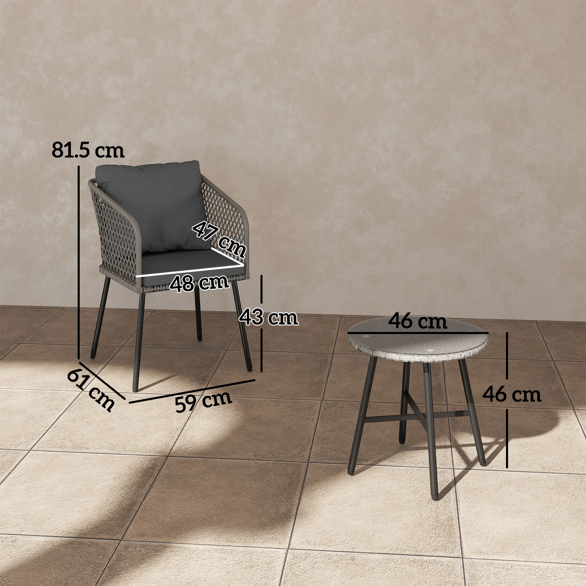 Outsunny 3 Piece Rattan Bistro Set With Cushions - Image 5