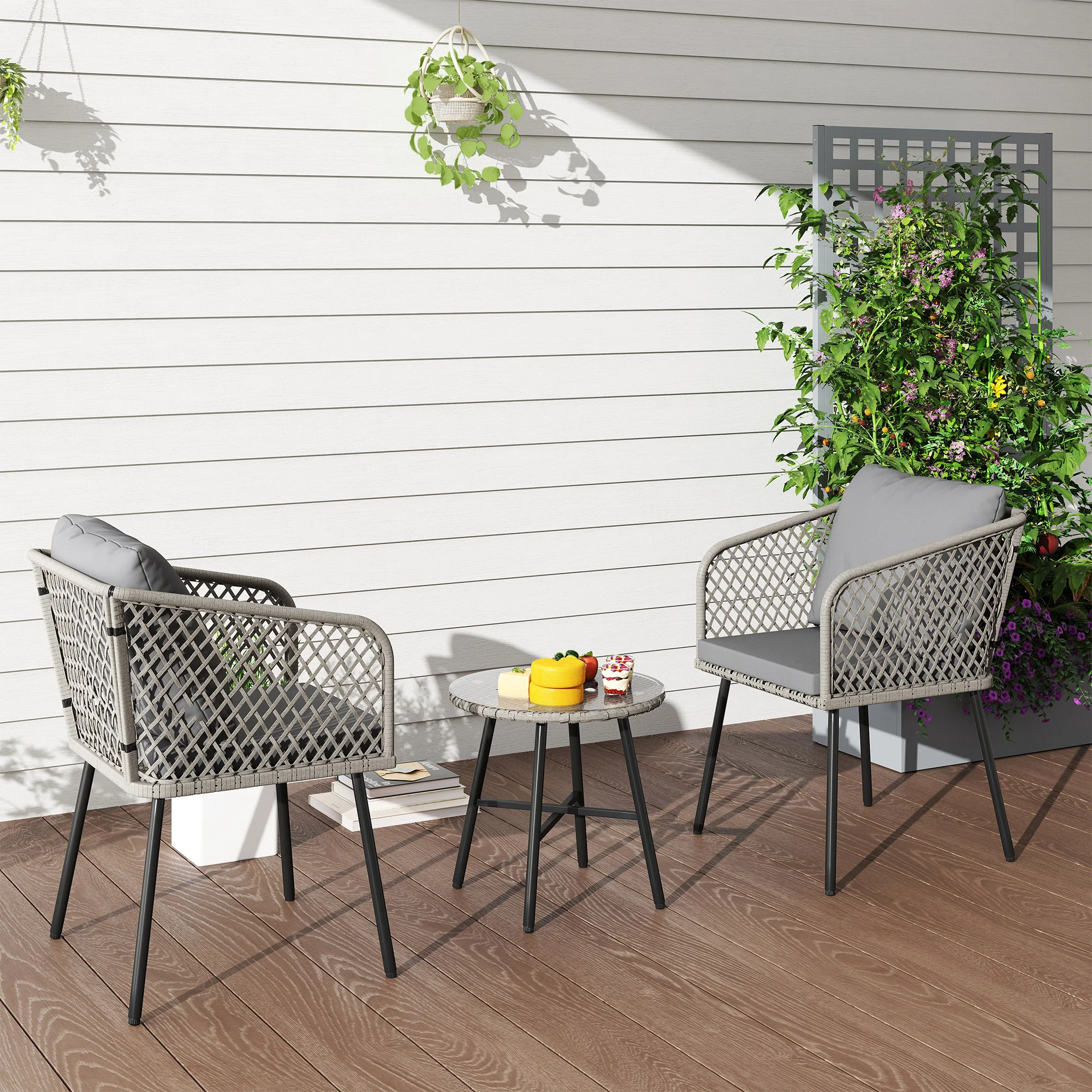 Outsunny 3 Piece Rattan Bistro Set With Cushions - Image 9