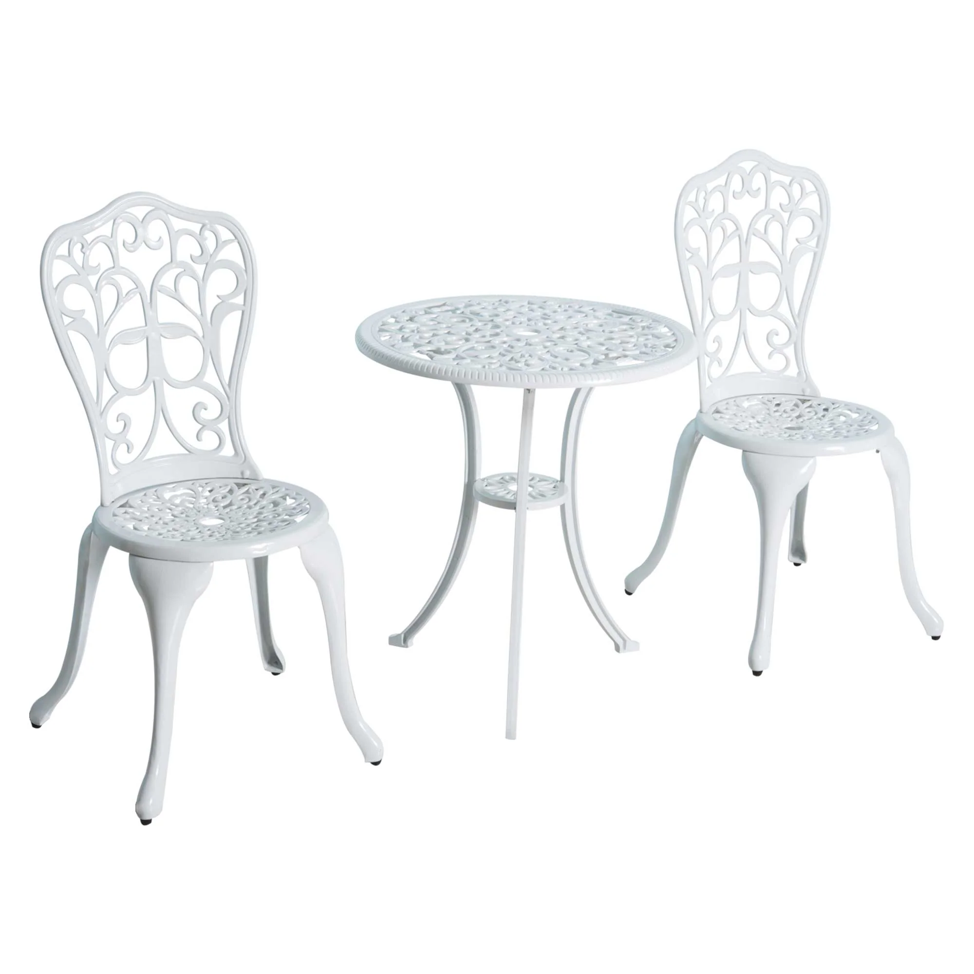 Outsunny 3 Pieces Antique Garden Bistro Set For 2 With Umbrella Hole, White