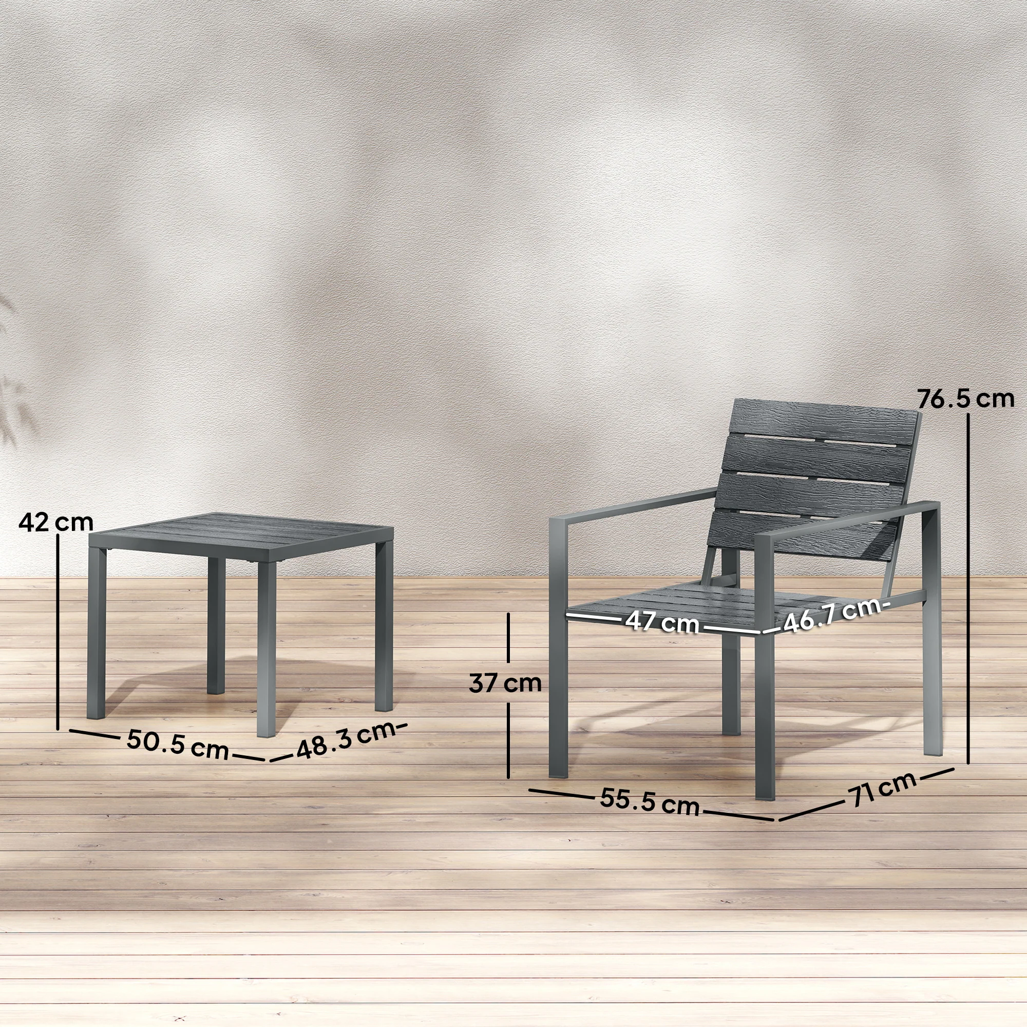 Outsunny 3 Pieces Garden Bistro Set for 2, Outdoor Bistro Table and Chairs - Image 3
