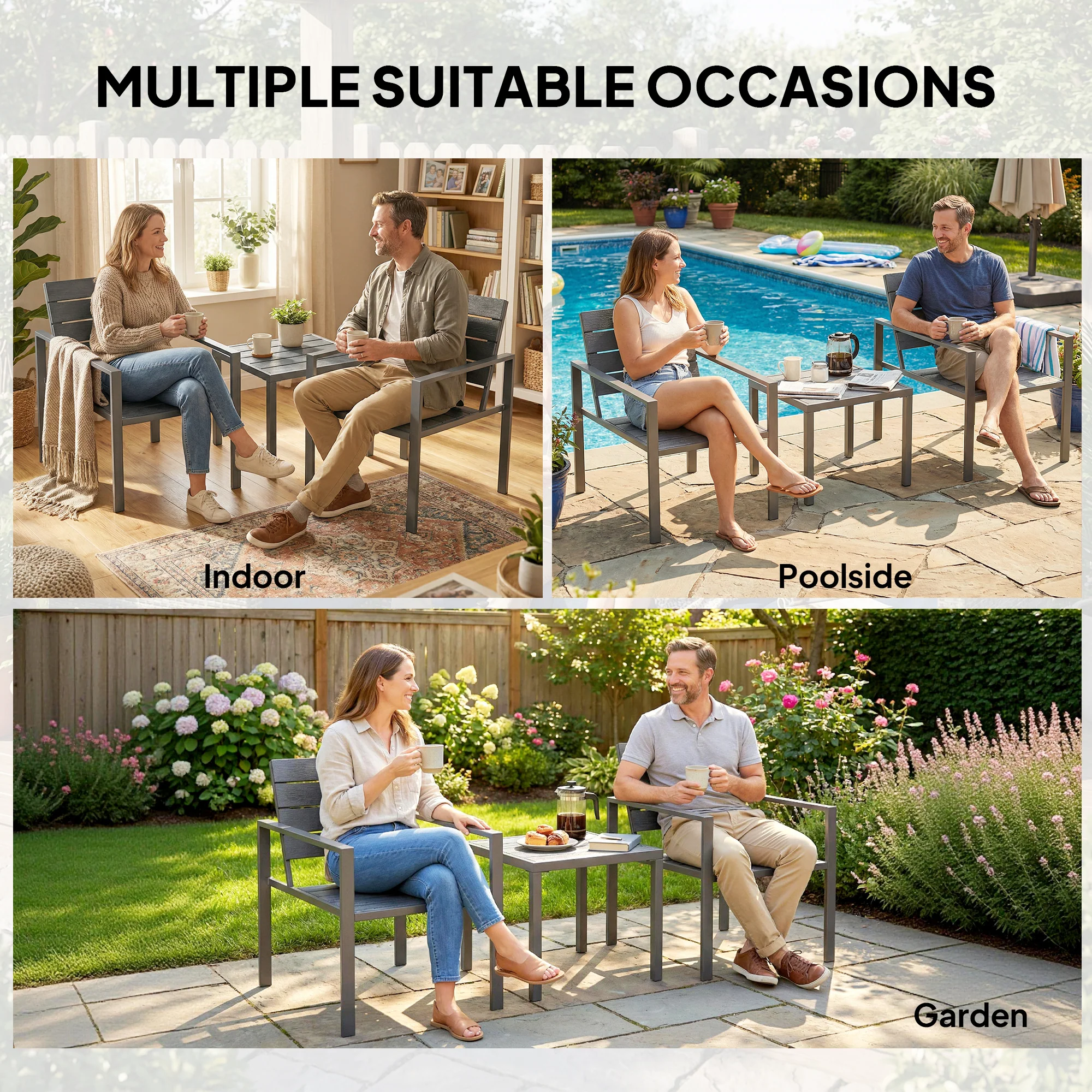 Outsunny 3 Pieces Garden Bistro Set for 2, Outdoor Bistro Table and Chairs - Image 7