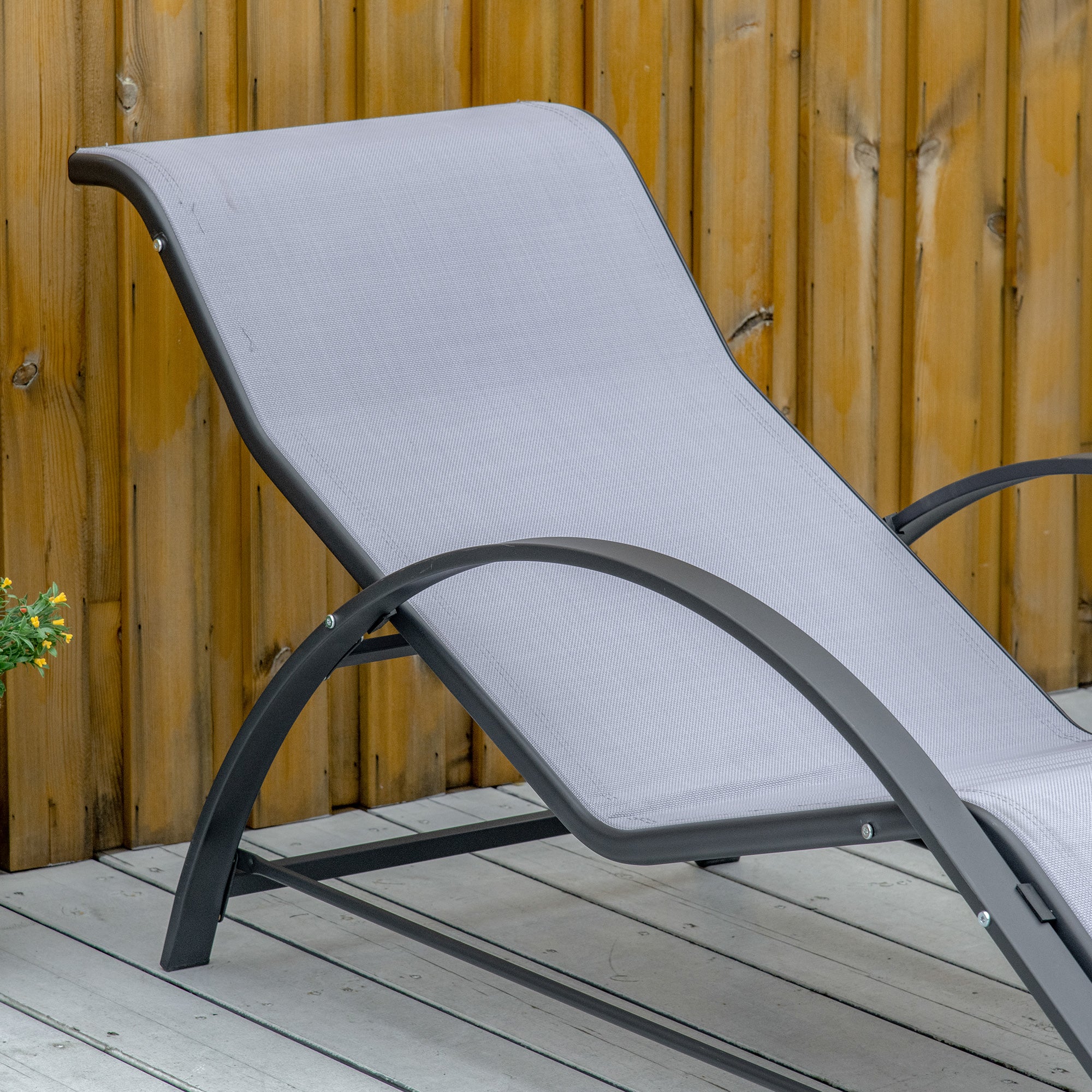 Outsunny 3 Pieces Lounge Chair Set Garden Outdoor Recliner Sunbathing Chair with Table, Light Grey - Image 8