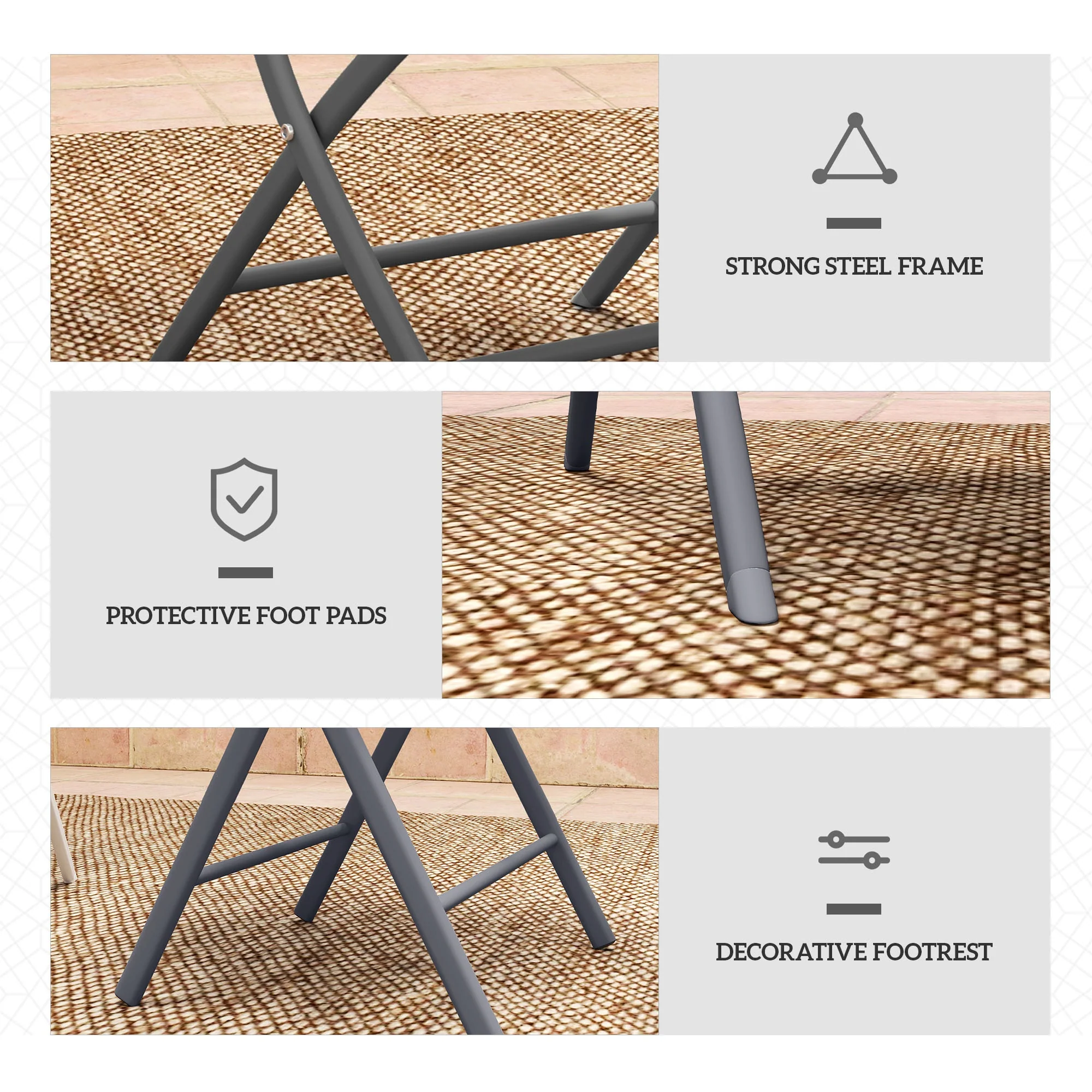 Outsunny 3 Pieces Outdoor Bistro Set, Glass Top Table And Chairs, Grey - Image 7