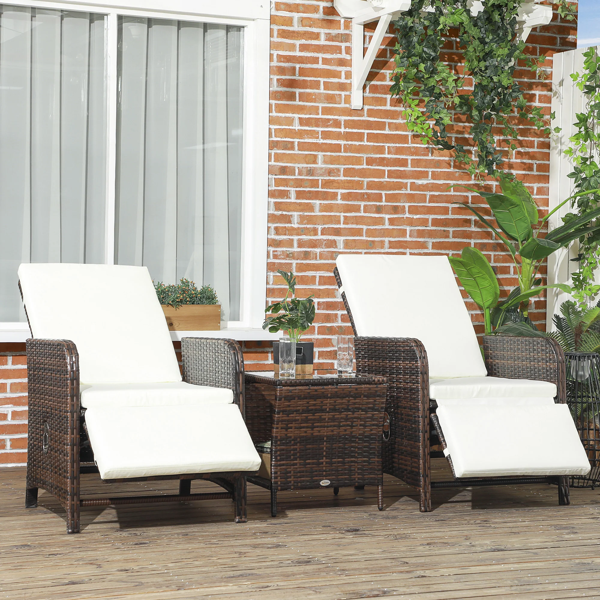 Outsunny 3 Pieces Rattan Bistro Set W/ Adjustable Backrest - Image 11