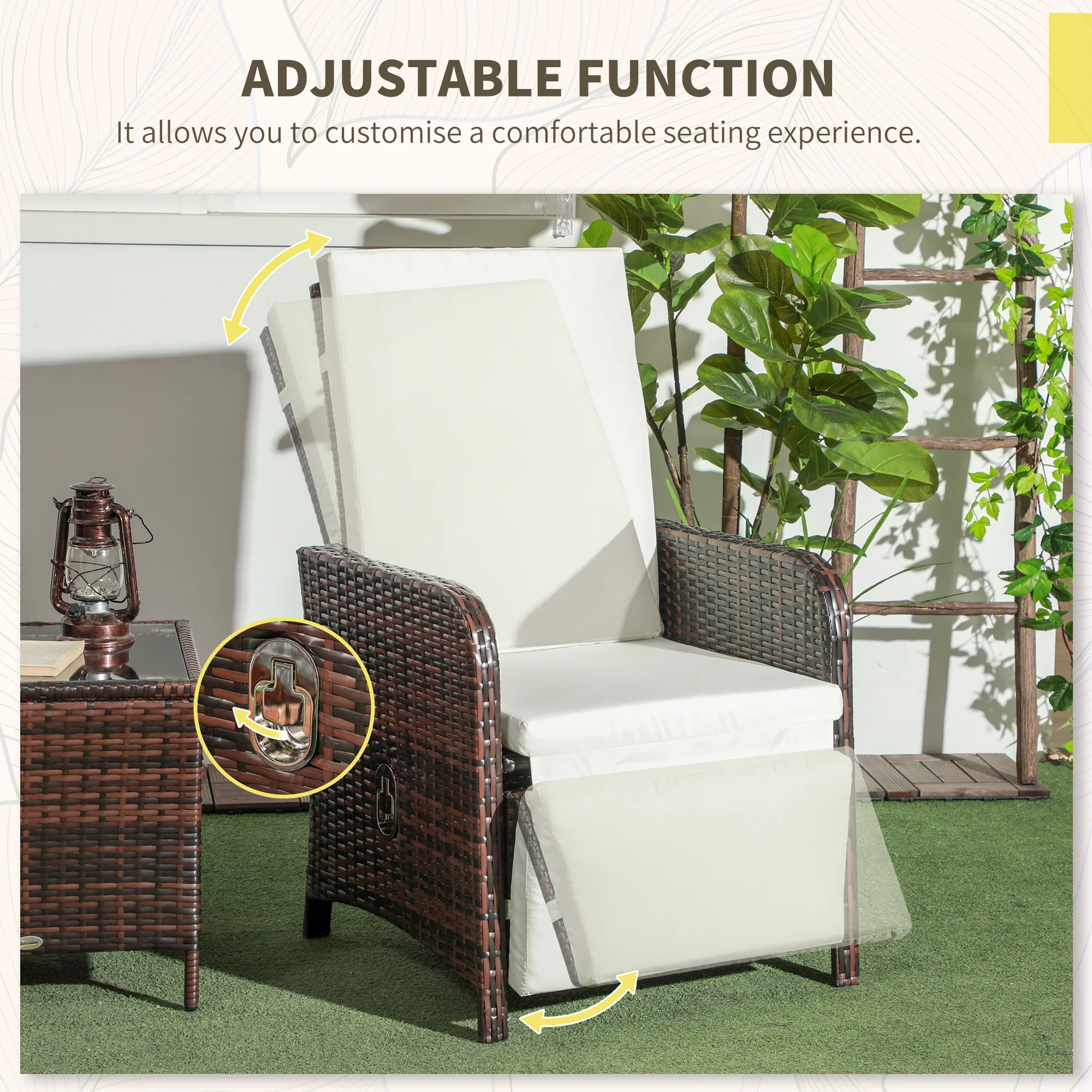 Outsunny 3 Pieces Rattan Bistro Set W/ Adjustable Backrest - Image 12