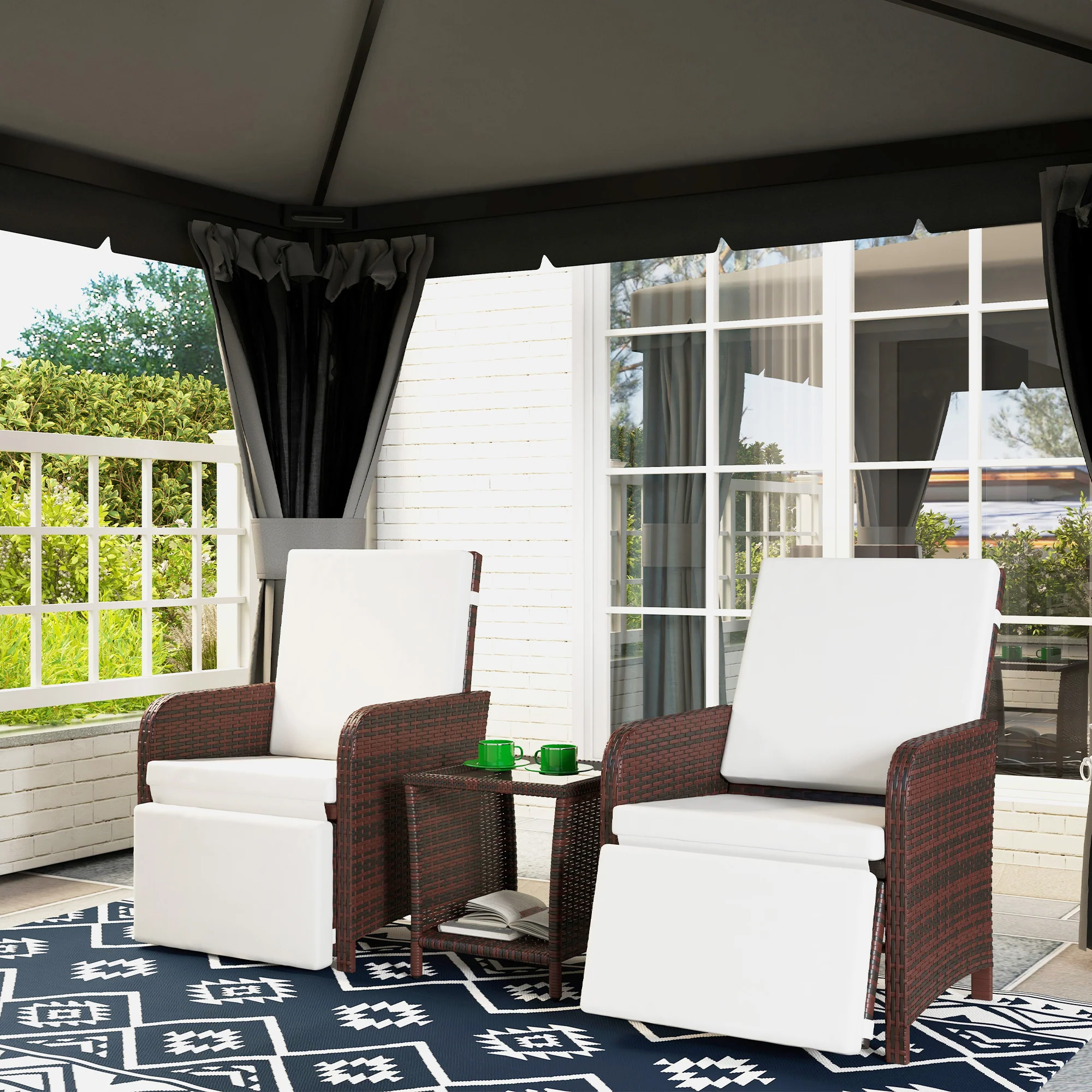 Outsunny 3 Pieces Rattan Bistro Set W/ Adjustable Backrest - Image 18