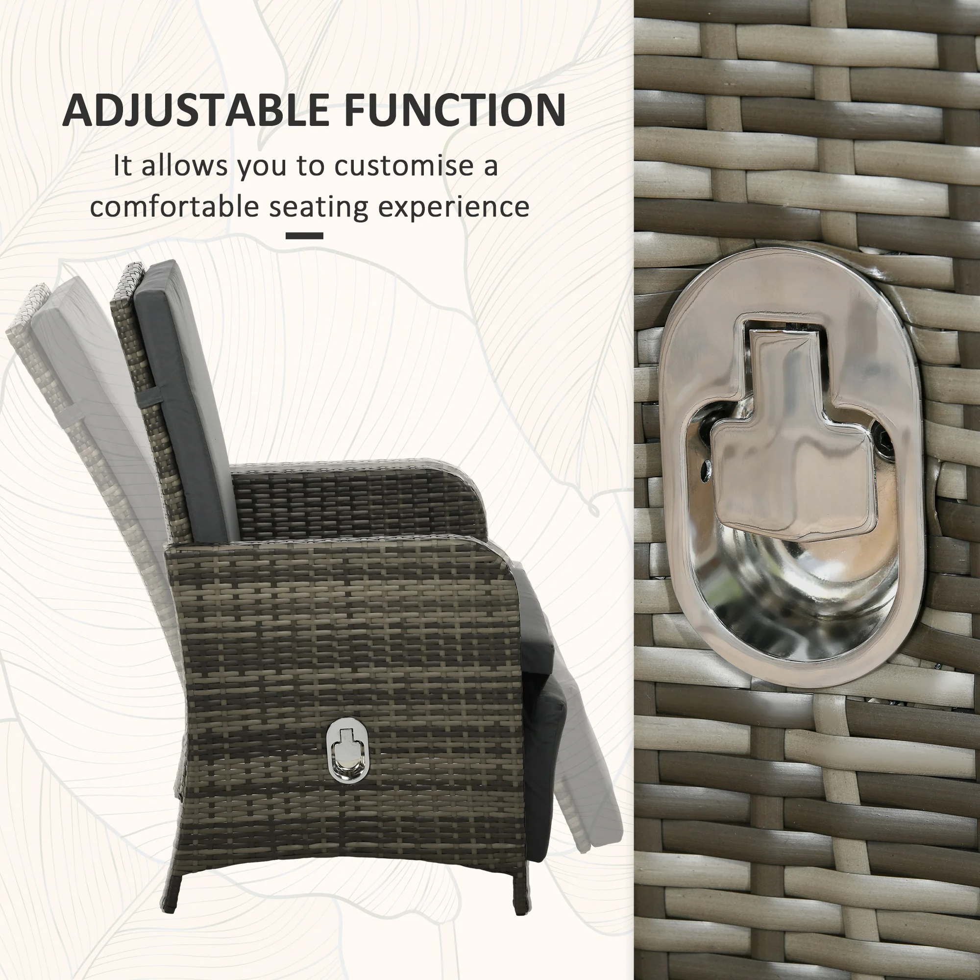 Outsunny 3 Pieces Rattan Bistro Set W/ Adjustable Backrest - Image 3