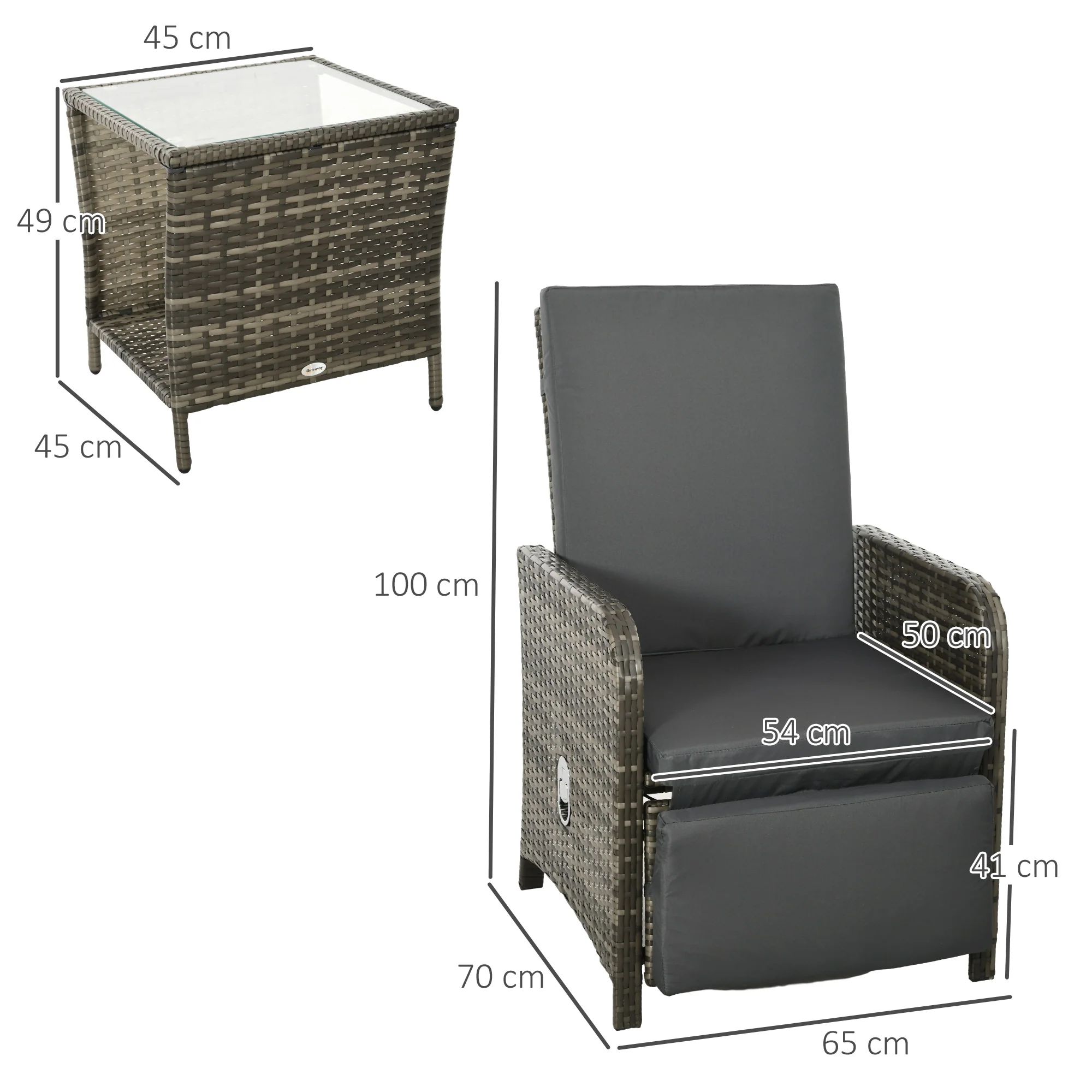 Outsunny 3 Pieces Rattan Bistro Set W/ Adjustable Backrest - Image 5