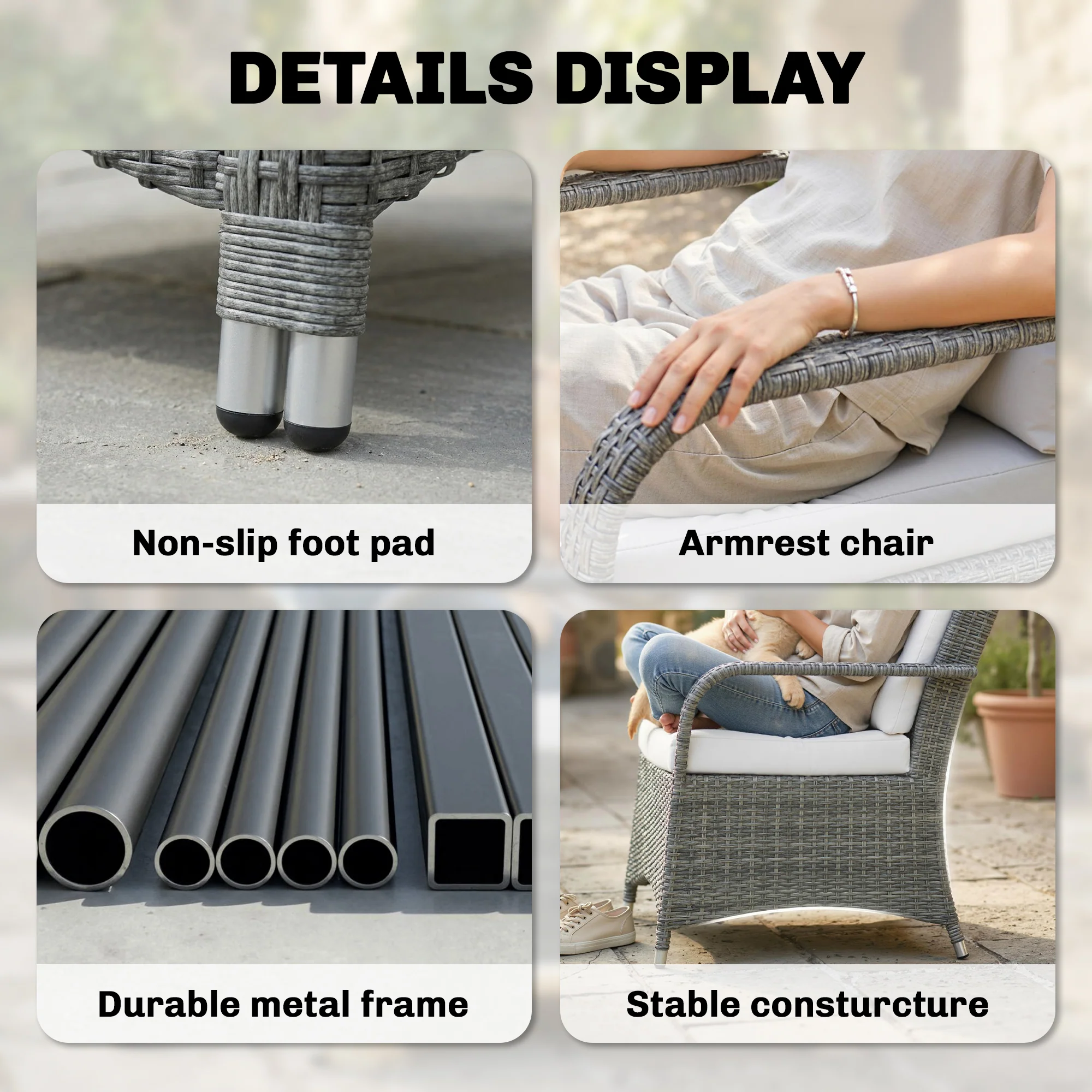 Outsunny 3 Pieces Rattan Bistro Set, Wicker Garden Furniture Set, Light Grey - Image 3