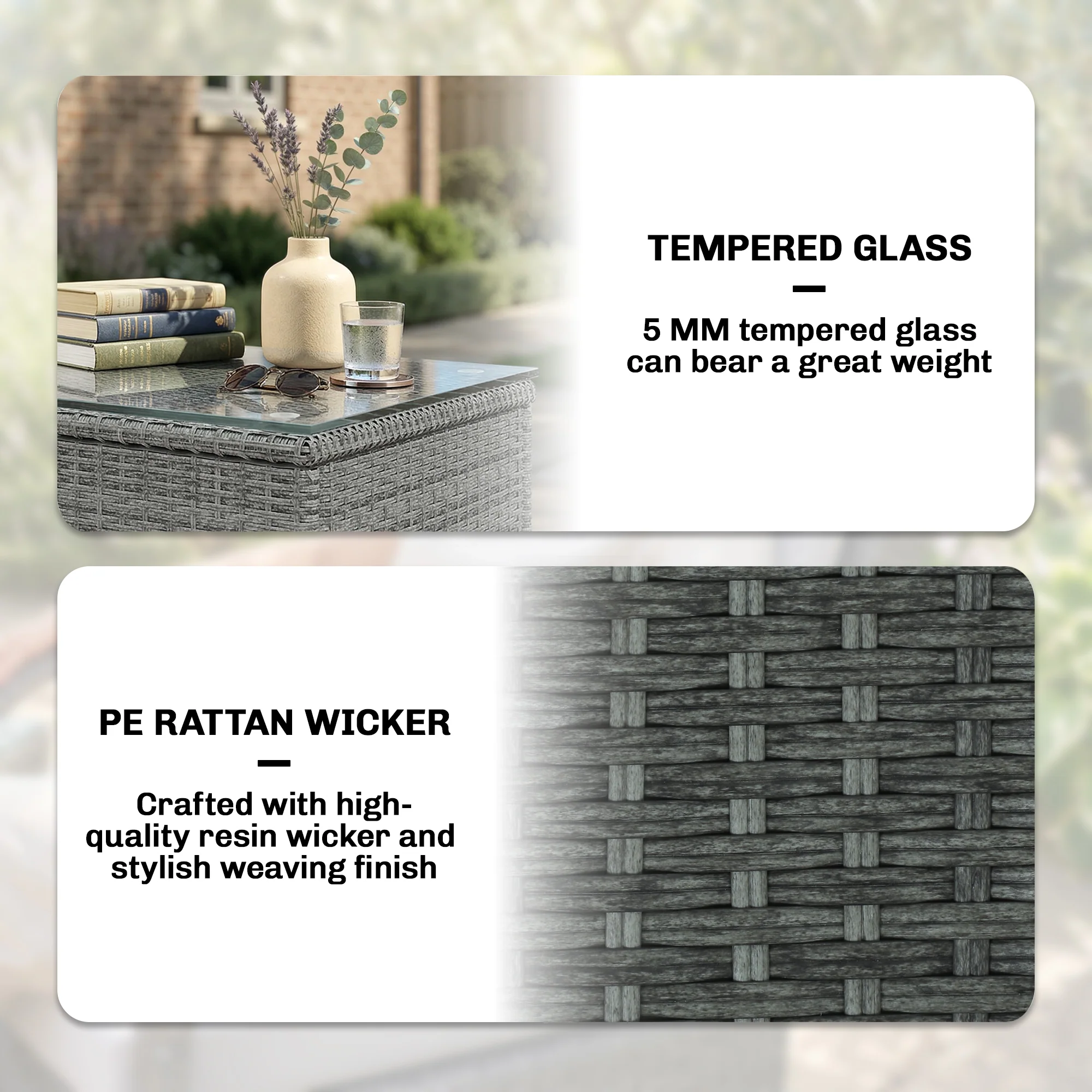 Outsunny 3 Pieces Rattan Bistro Set, Wicker Garden Furniture Set, Light Grey - Image 7
