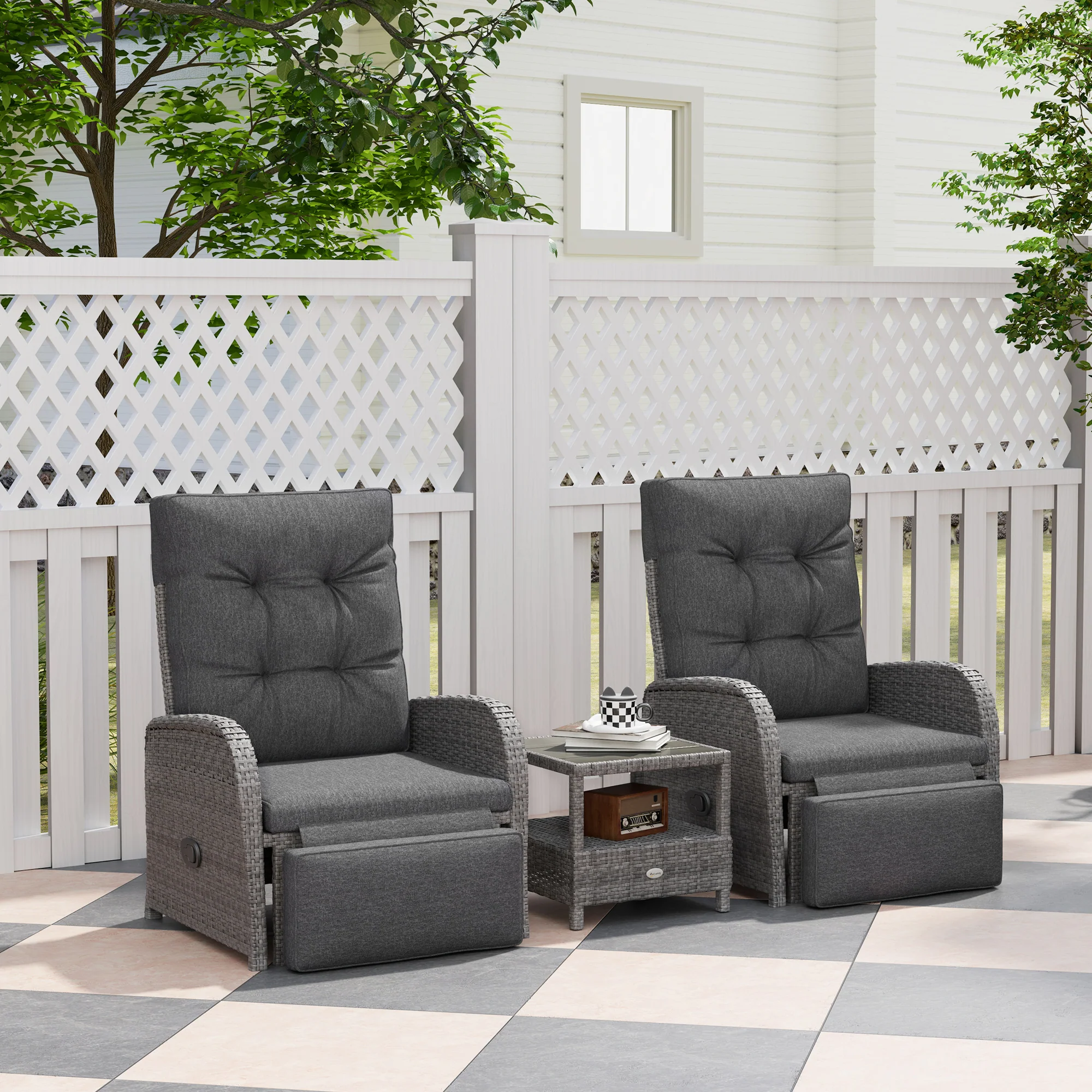Outsunny 3 Pieces Rattan Bistro Set with Cushions for Outdoor, Grey - Image 2