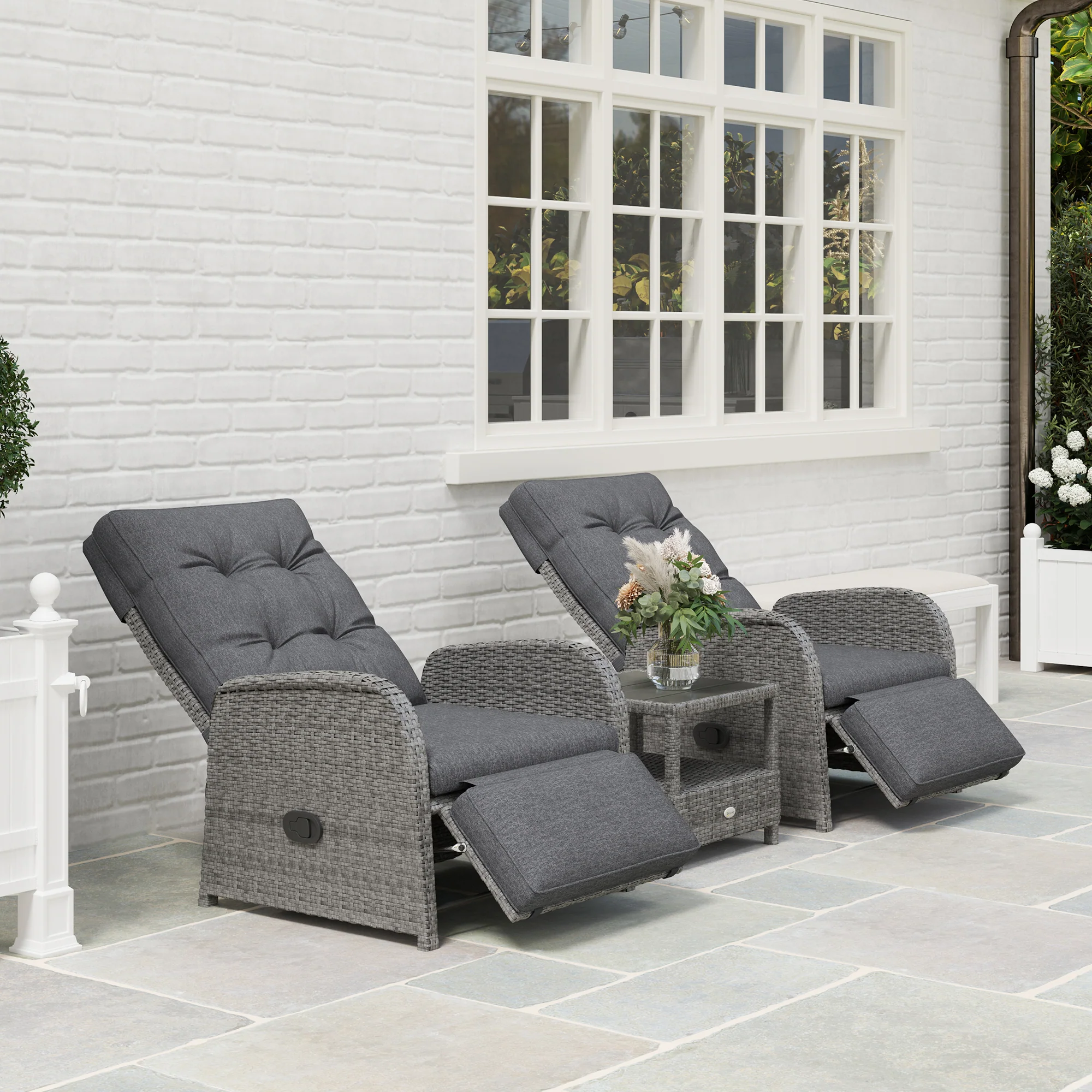 Outsunny 3 Pieces Rattan Bistro Set with Cushions for Outdoor, Grey - Image 8