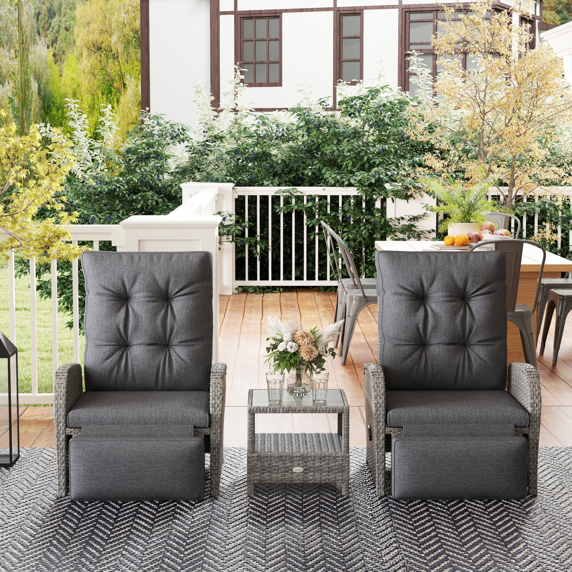 Outsunny 3 Pieces Rattan Bistro Set with Cushions for Outdoor, Grey - Image 9