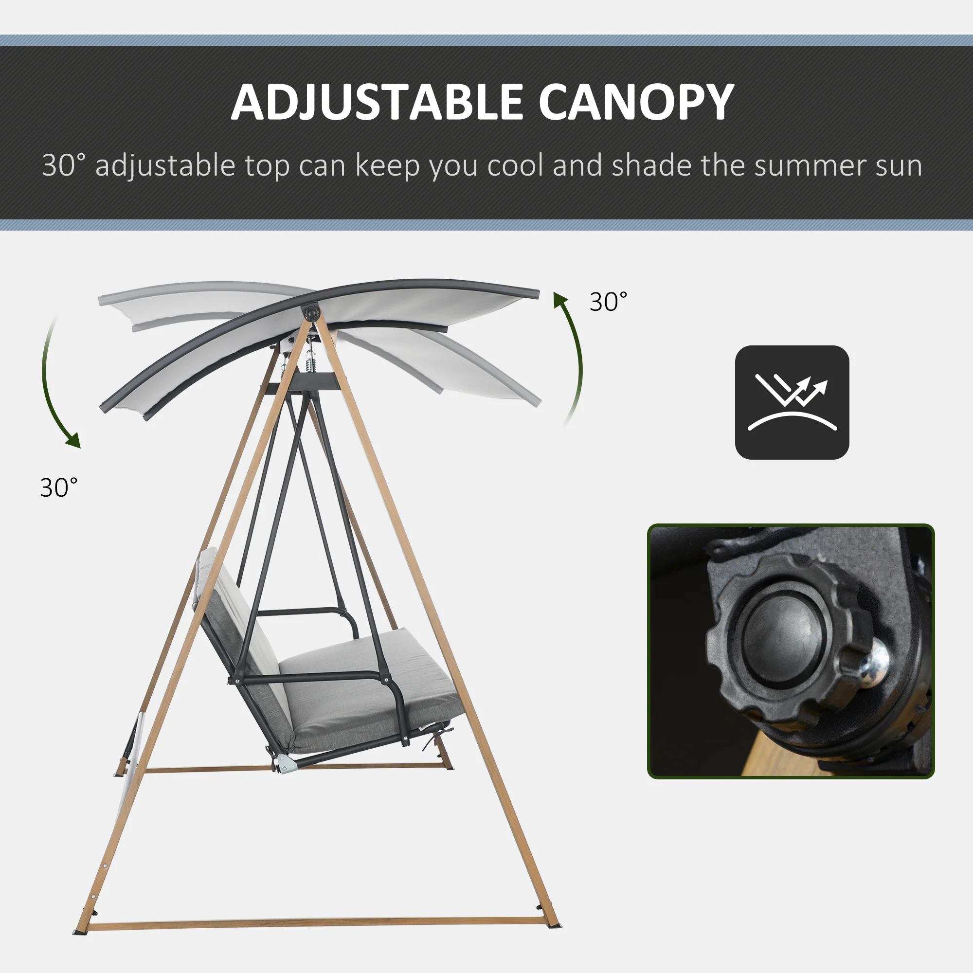 Outsunny 3 Seater Garden Swing Bench with Adjustable Canopy and Cushioned Seat - Image 3