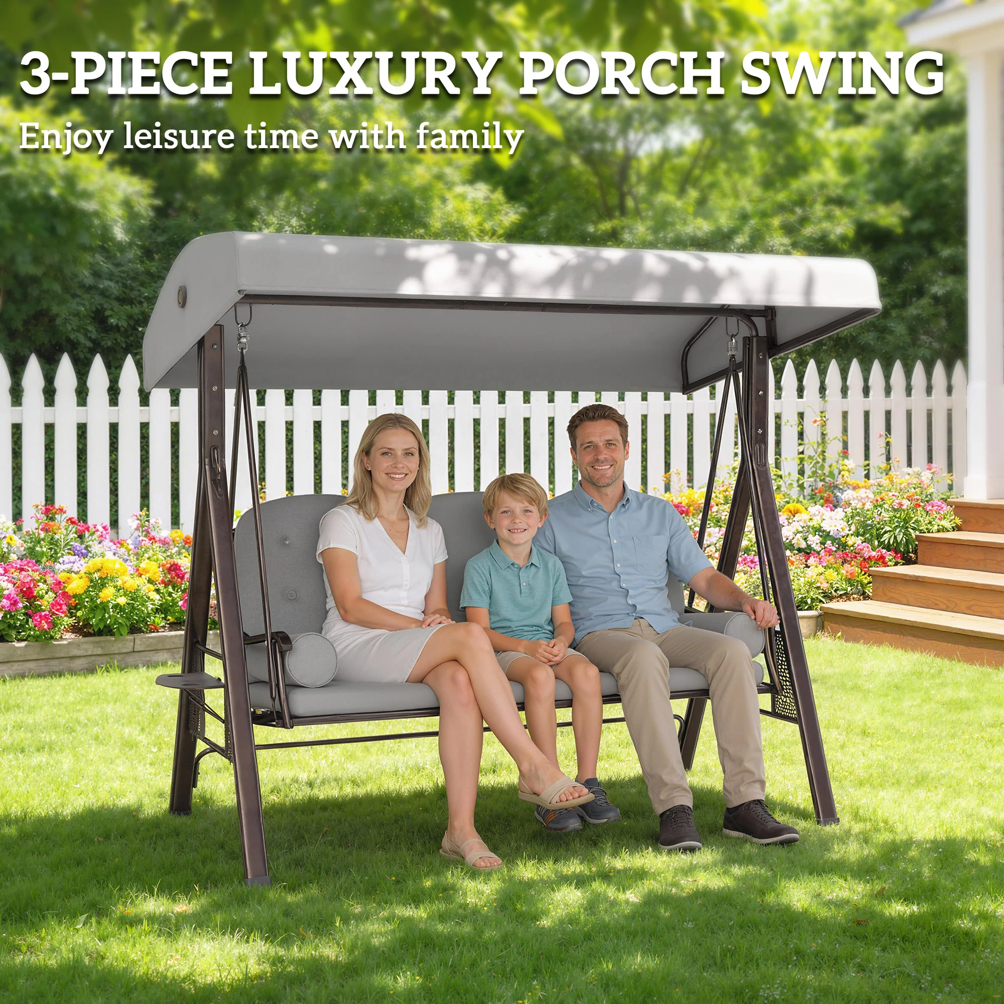Outsunny 3 Seater Garden Swing Chair, Light Grey - Image 7