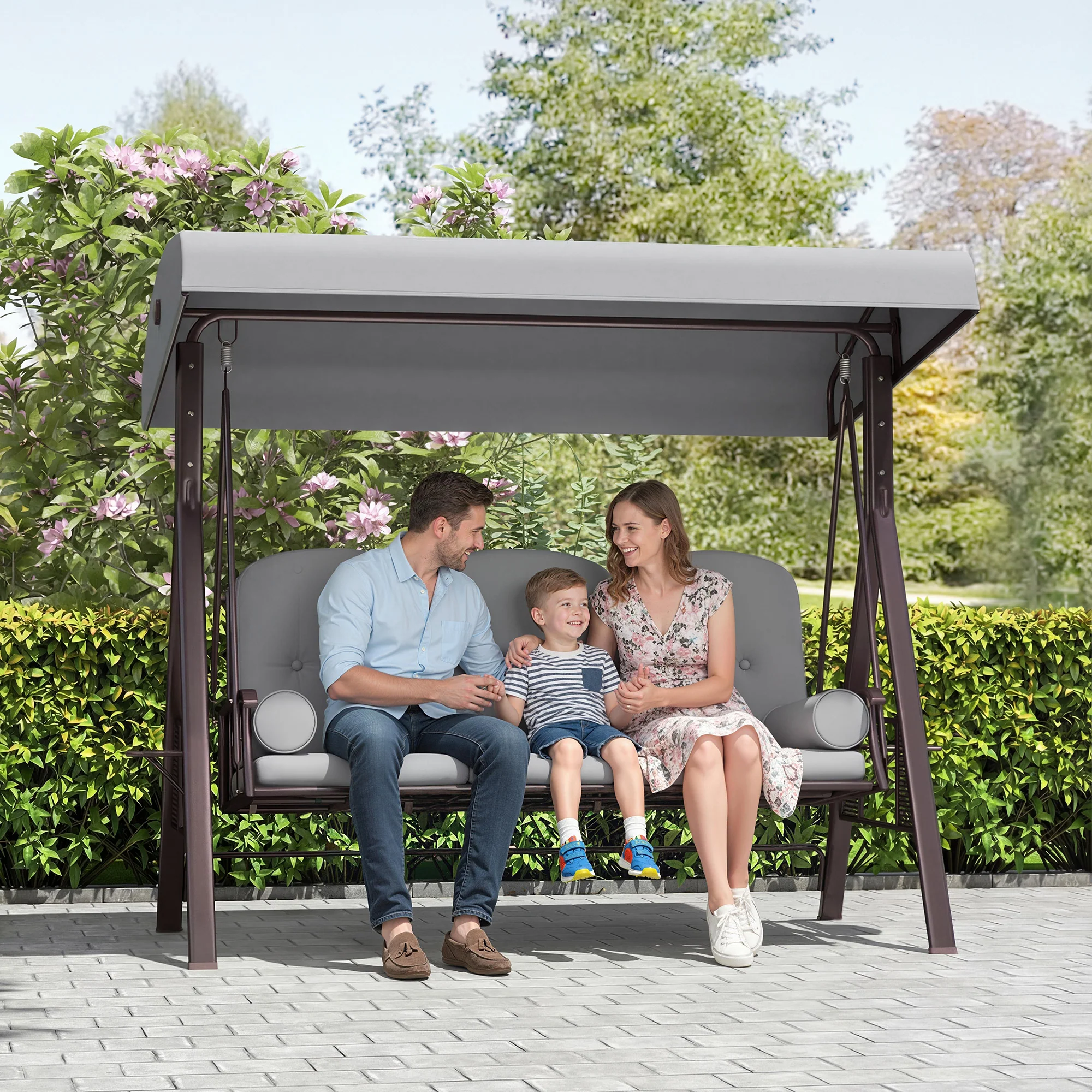 Outsunny 3 Seater Garden Swing Chair, Light Grey - Image 8