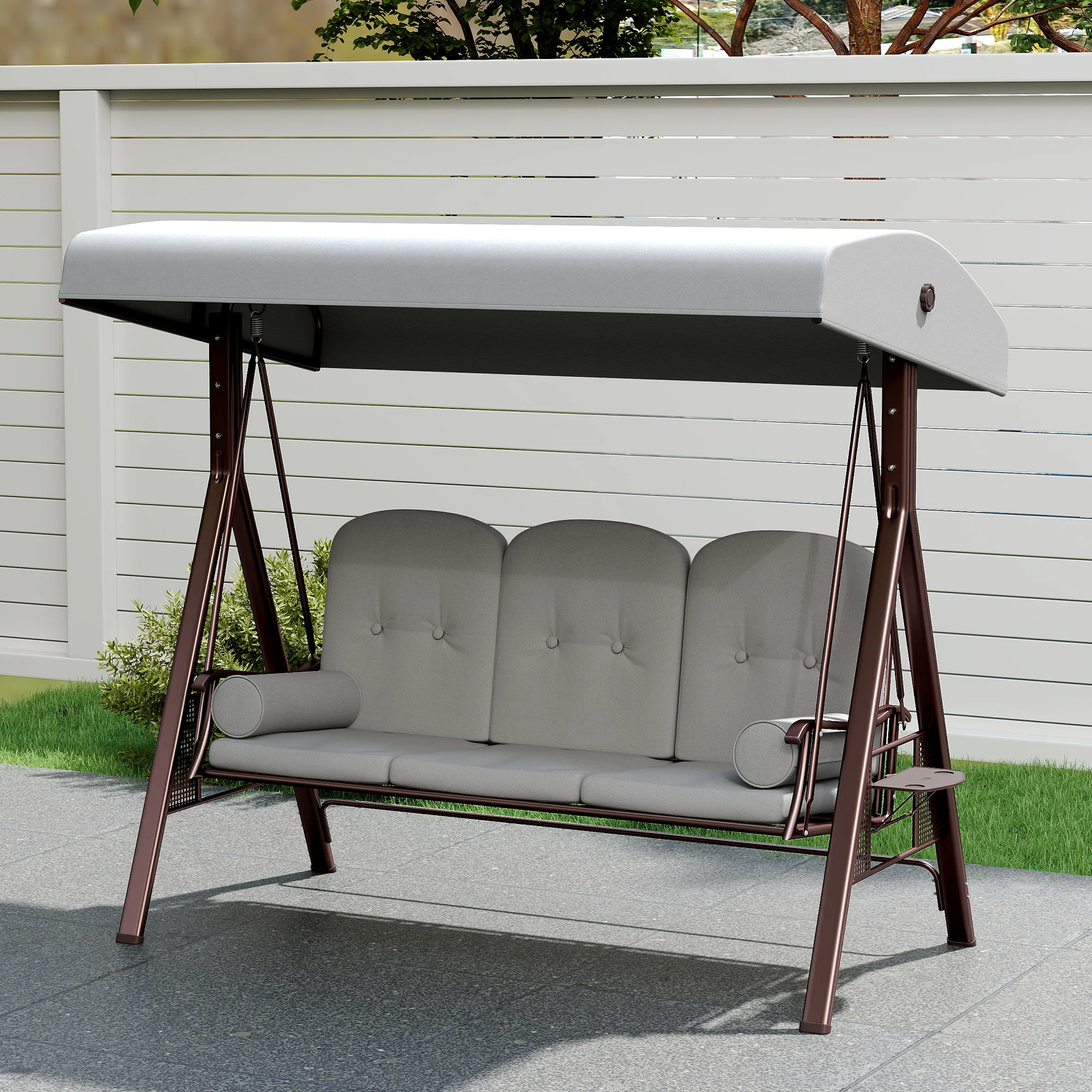 Outsunny 3 Seater Garden Swing Chair, Light Grey - Image 9