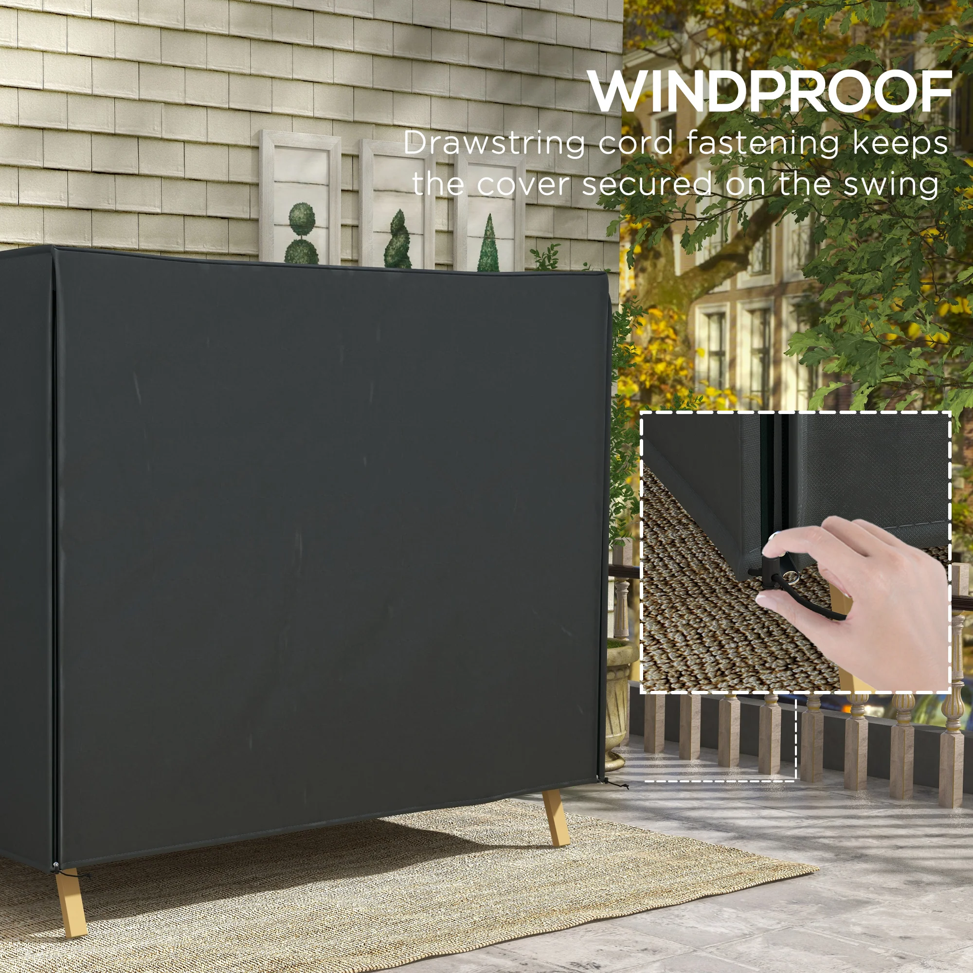 Outsunny 3 Seater Garden Swing Cover, Windproof and Anti-UV, Black - Image 6