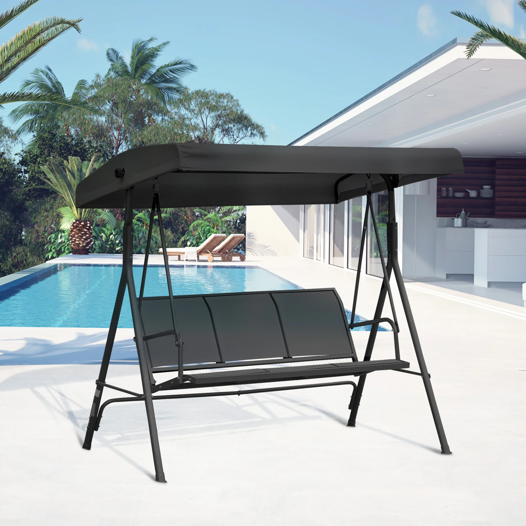 Outsunny 3 Seater Garden Swing Patio Hammock w/ Canopy for Outdoor Black - Image 2