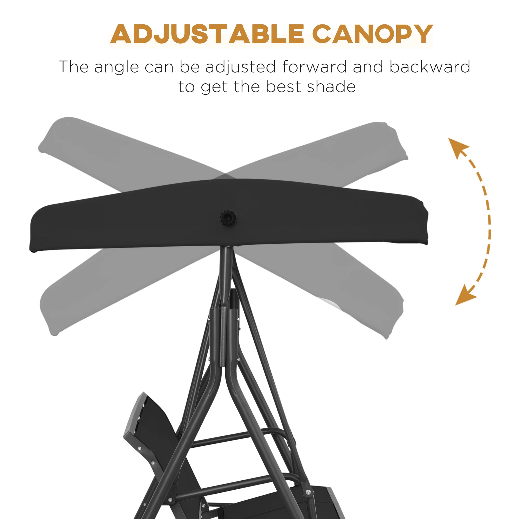 Outsunny 3 Seater Garden Swing Patio Hammock w/ Canopy for Outdoor Black - Image 4