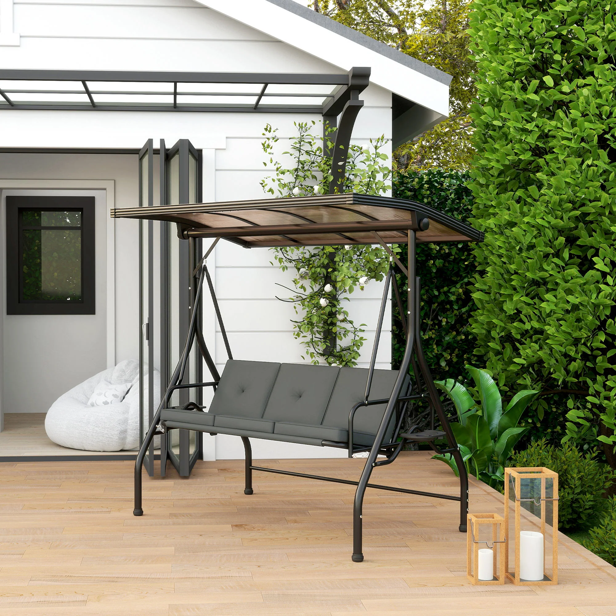 Outsunny 3 Seater Garden Swing Seat Bed, Convertible Swing Chair - Image 11