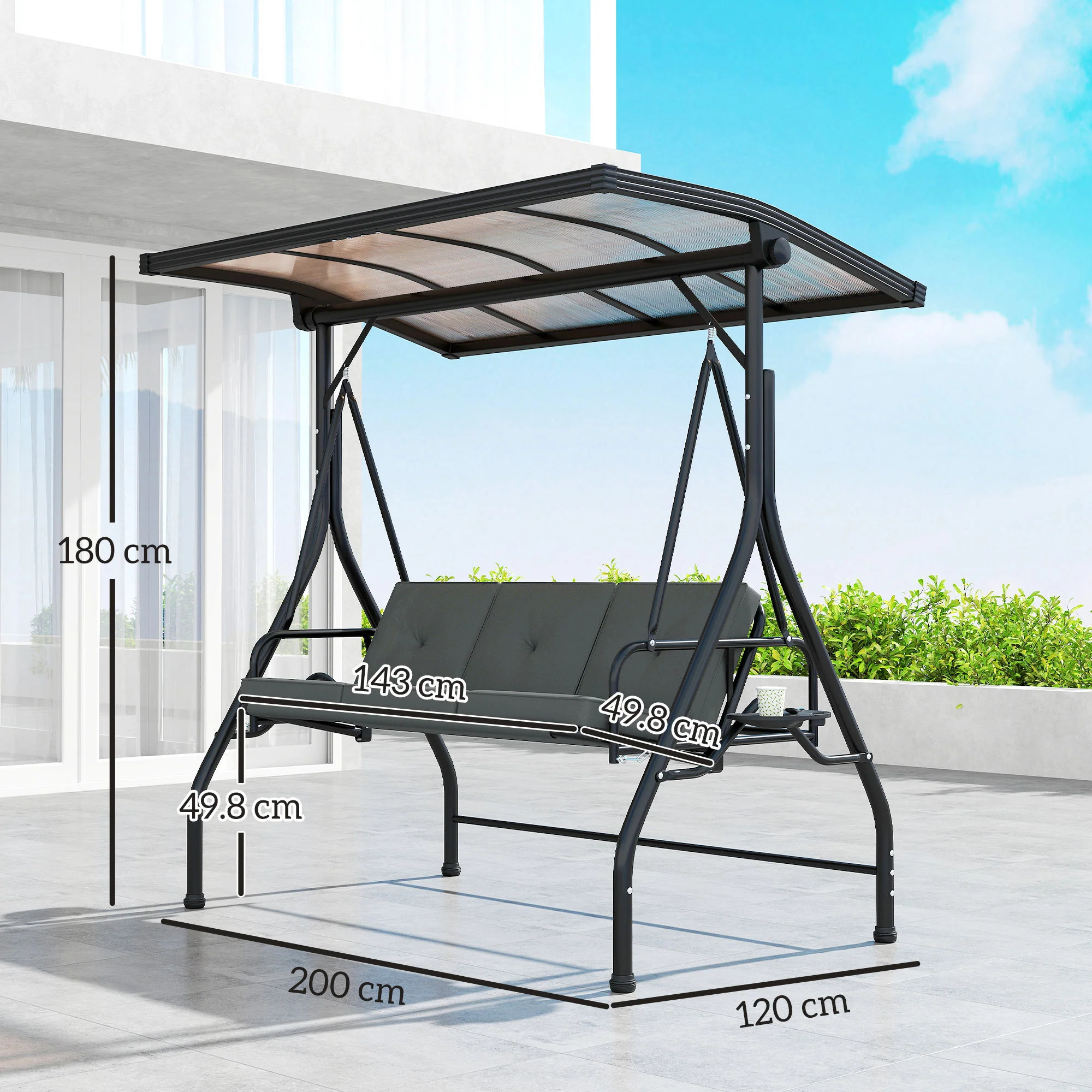 Outsunny 3 Seater Garden Swing Seat Bed, Convertible Swing Chair - Image 14