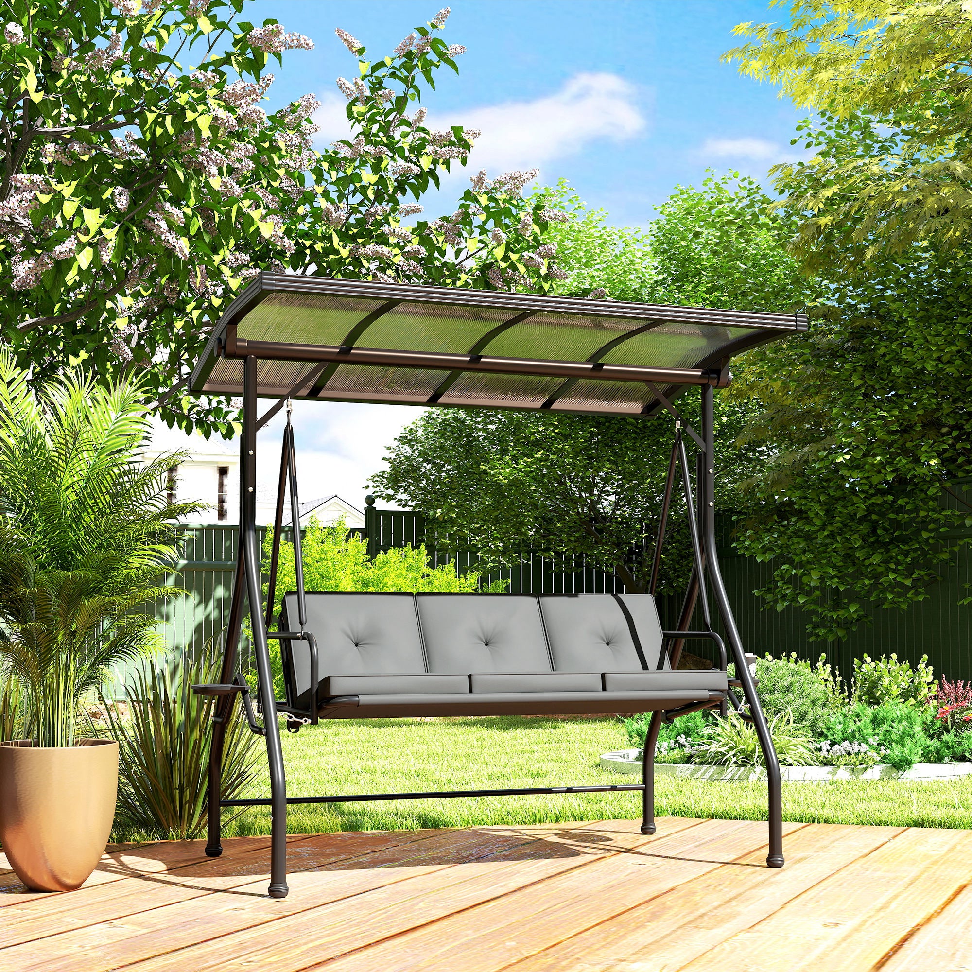 Outsunny 3 Seater Garden Swing Seat Bed, Convertible Swing Chair - Image 17