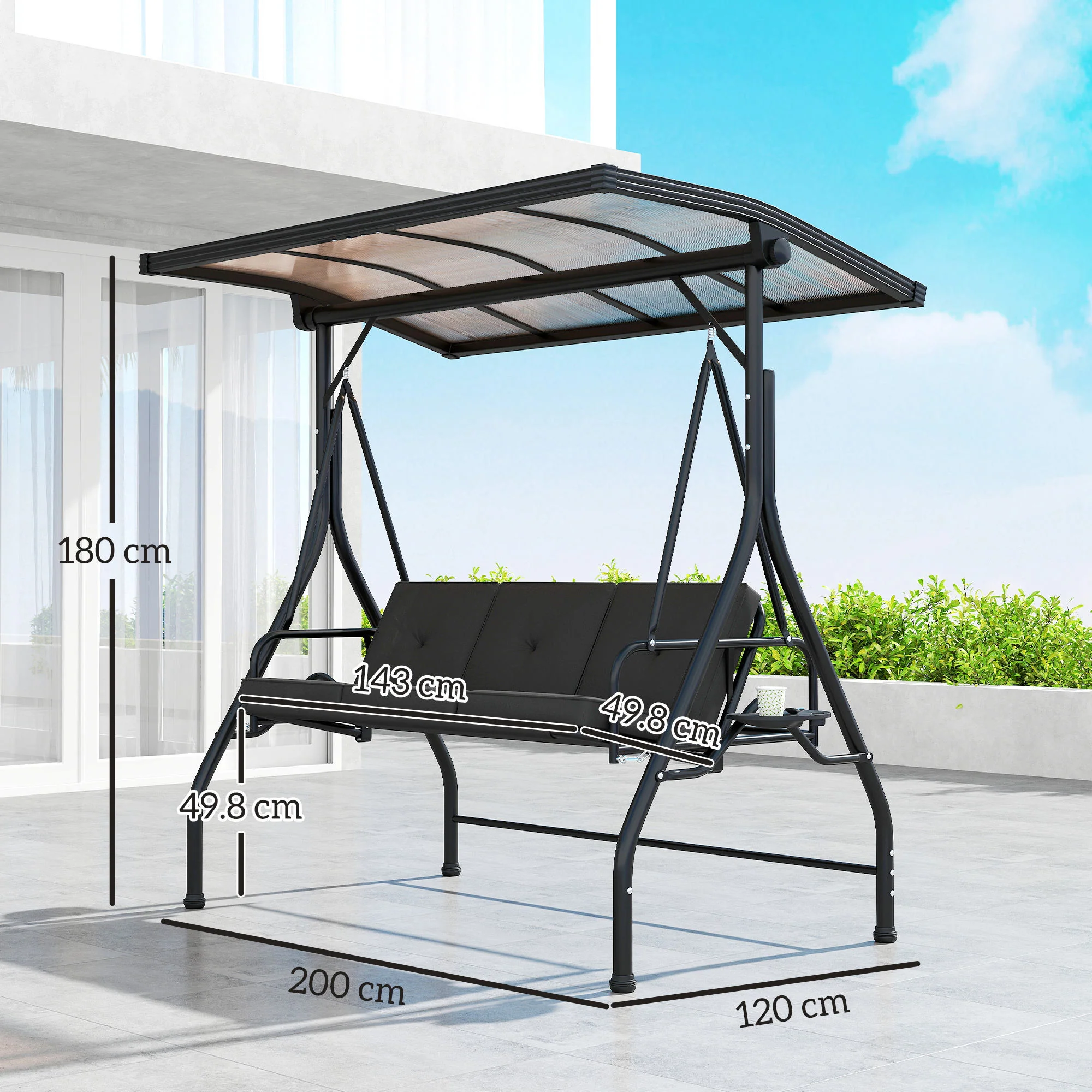 Outsunny 3 Seater Garden Swing Seat Bed, Convertible Swing Chair - Image 5