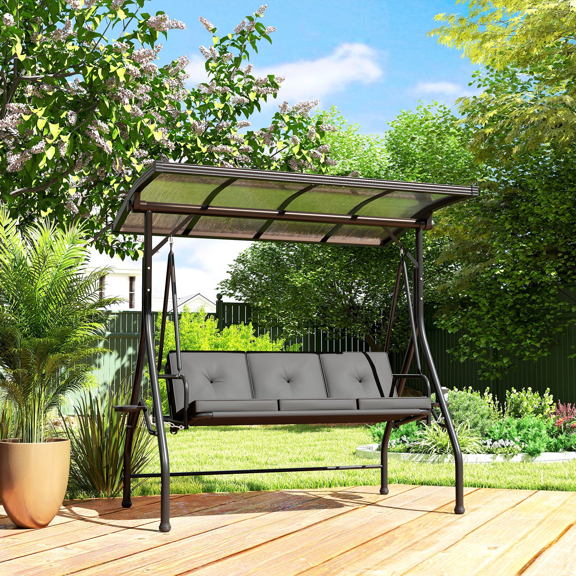 Outsunny 3 Seater Garden Swing Seat Bed, Convertible Swing Chair - Image 8