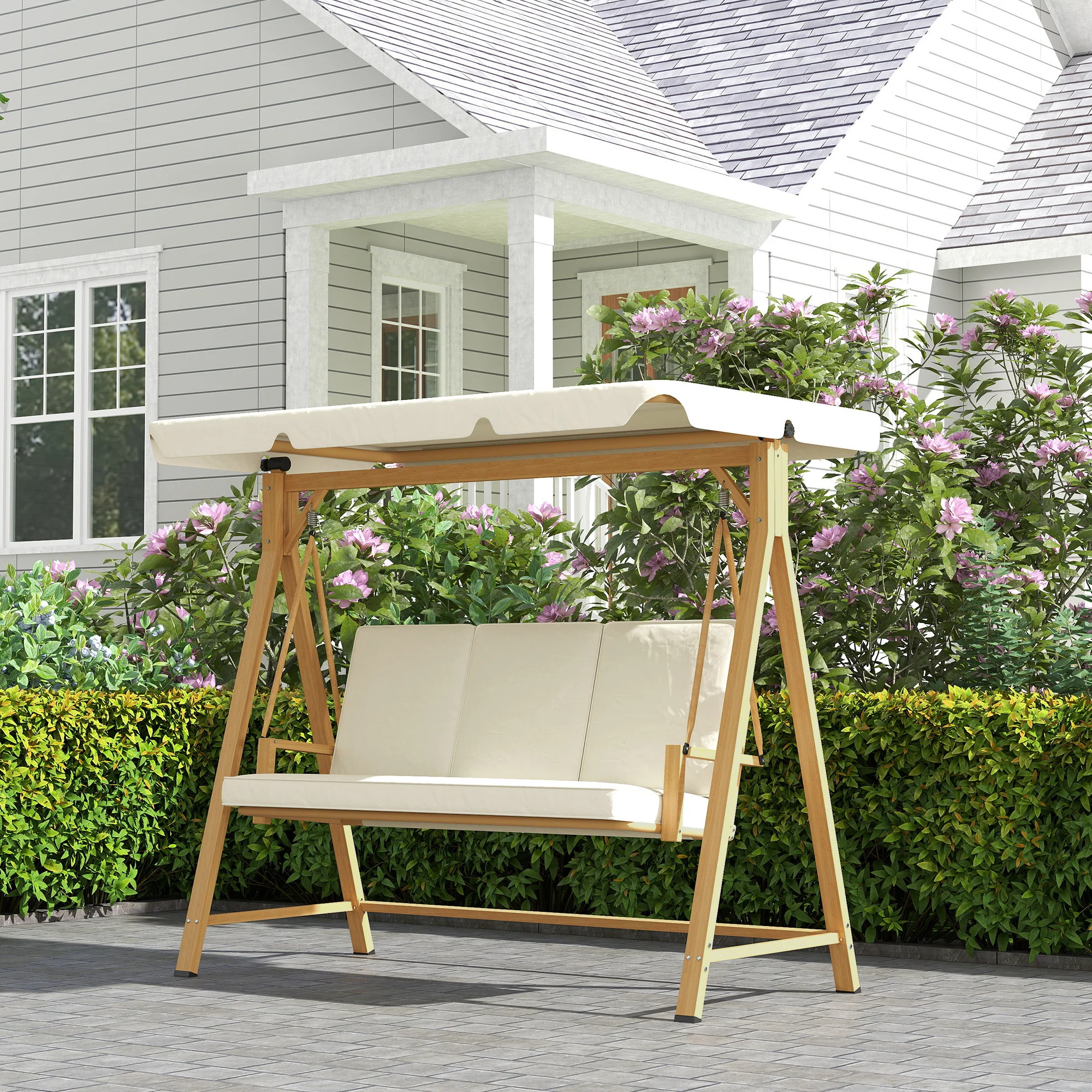 Outsunny 3 Seater Garden Swing Seat With Adjustable Canopy And Cushion - Image 7