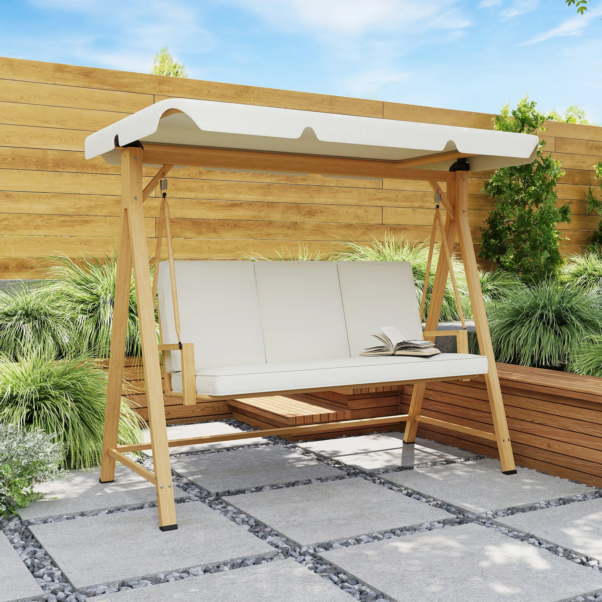Outsunny 3 Seater Garden Swing Seat With Adjustable Canopy And Cushion - Image 8