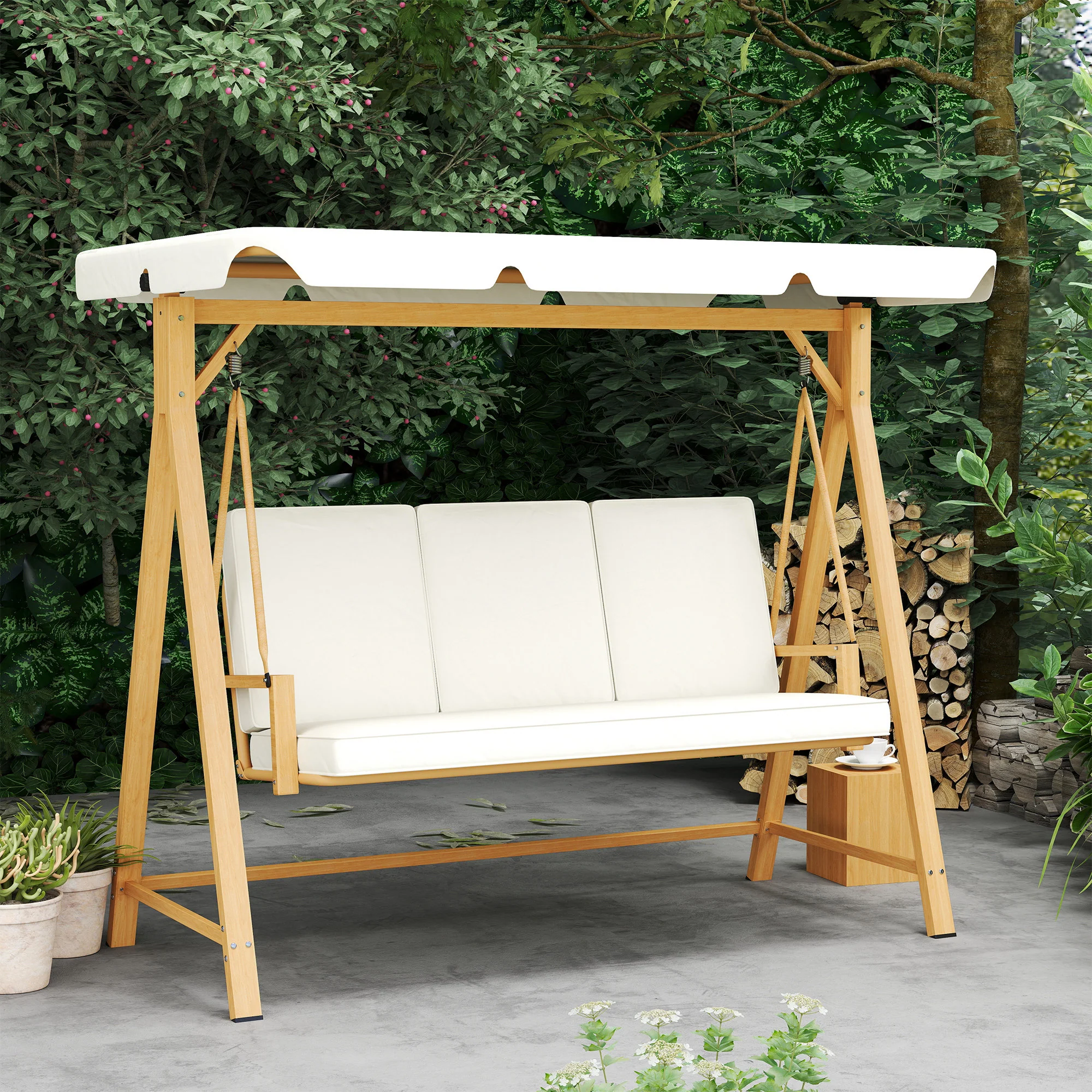Outsunny 3 Seater Garden Swing Seat With Adjustable Canopy And Cushion - Image 9