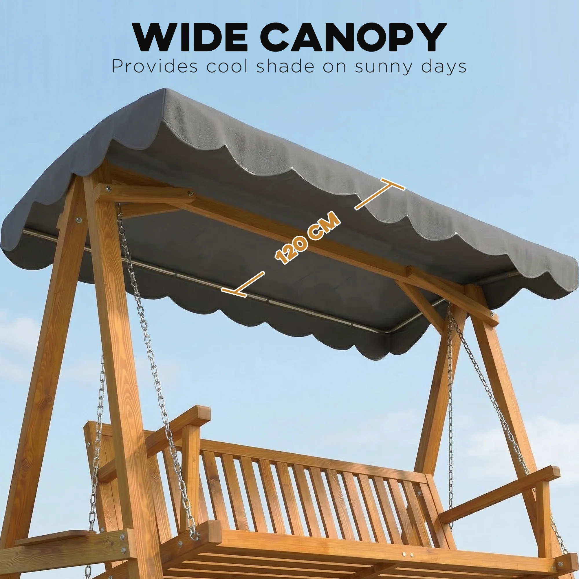 Outsunny 3 Seater Garden Swing Seat with Canopy, Outdoor Hammock Bench - Image 3