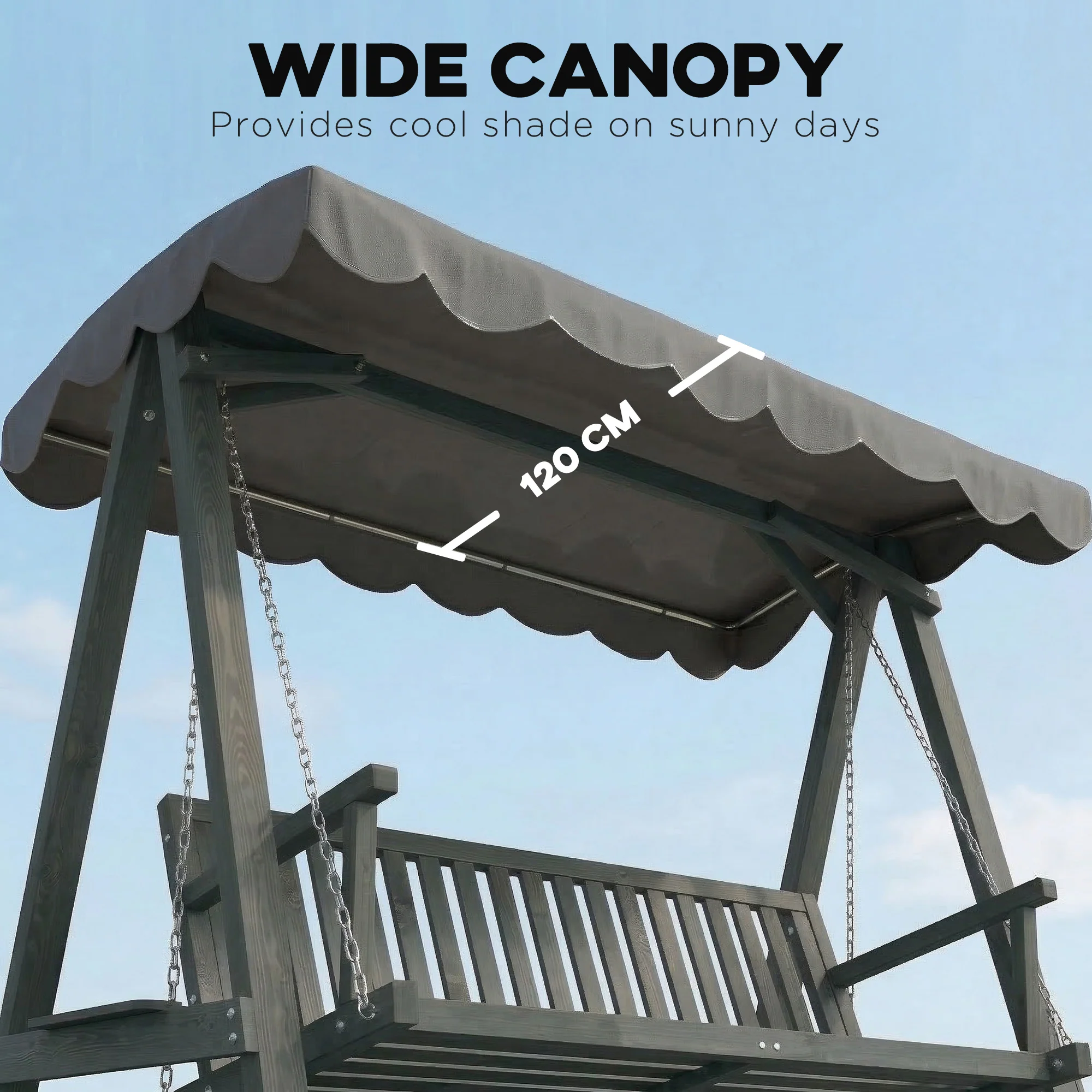 Outsunny 3 Seater Garden Swing Seat with Canopy, Outdoor Hammock Bench, Grey - Image 3