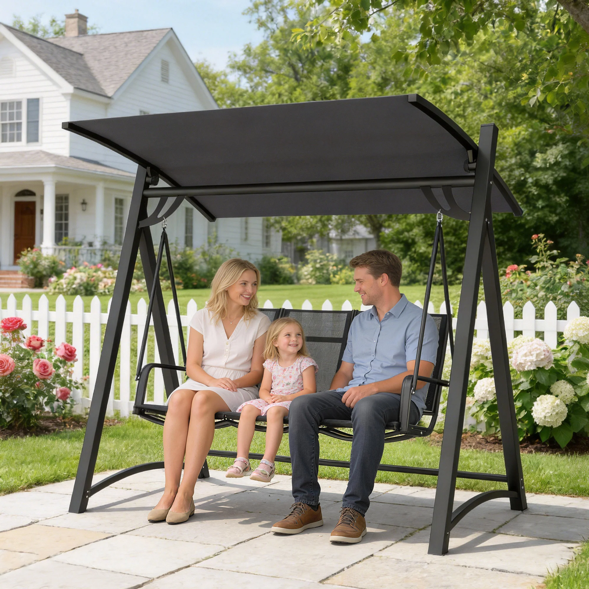 Outsunny 3 Seater Swing Chair, Garden Swing Bench with Adjustable Canopy - Image 2