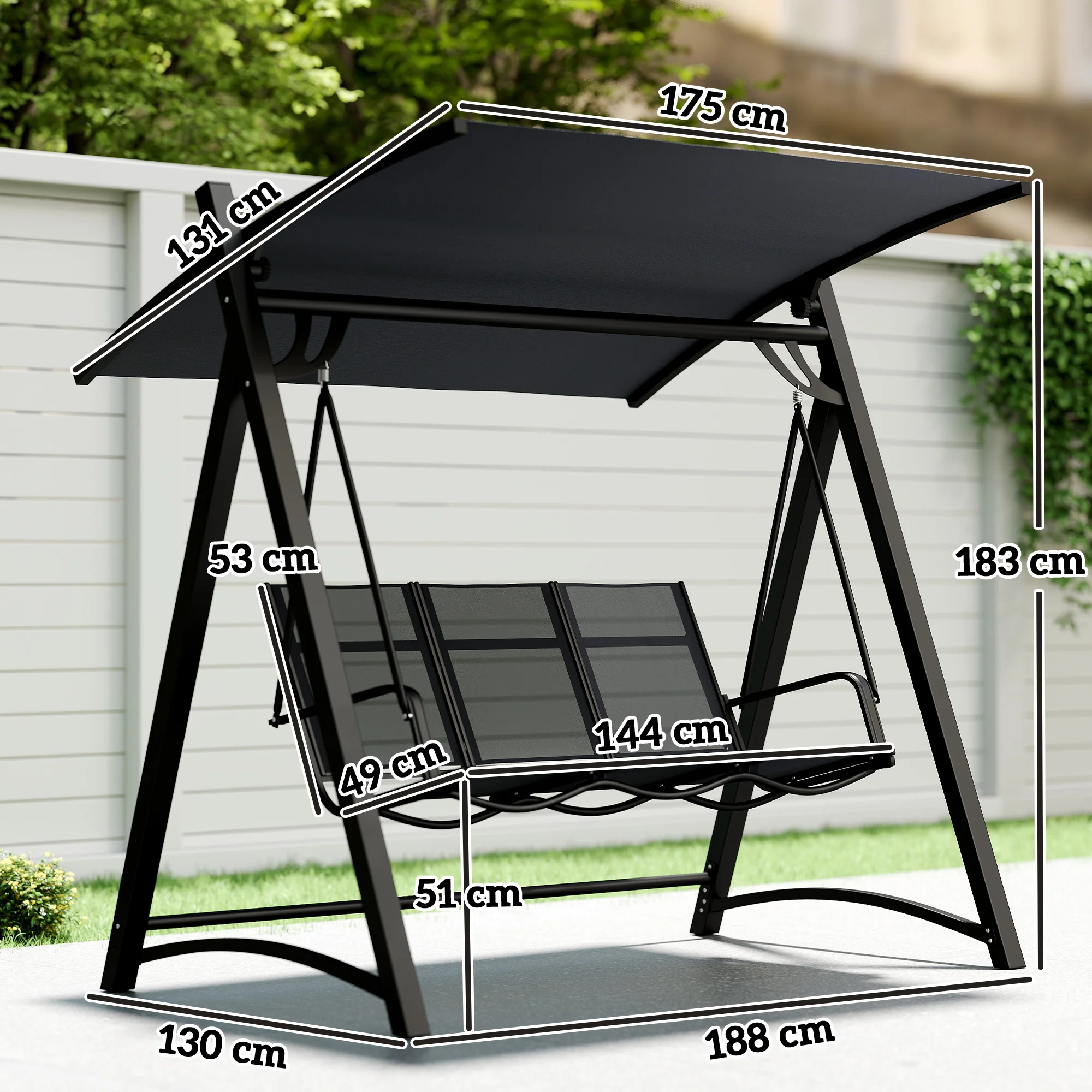 Outsunny 3 Seater Swing Chair, Garden Swing Bench with Adjustable Canopy - Image 3