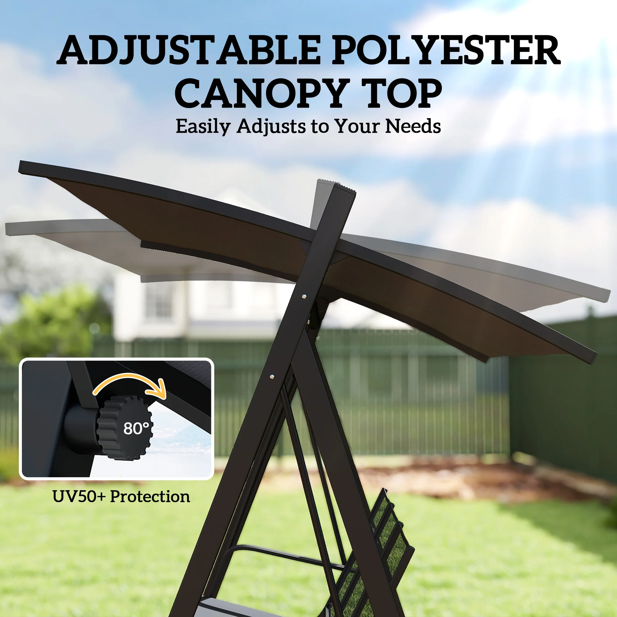 Outsunny 3 Seater Swing Chair, Garden Swing Bench with Adjustable Canopy - Image 6