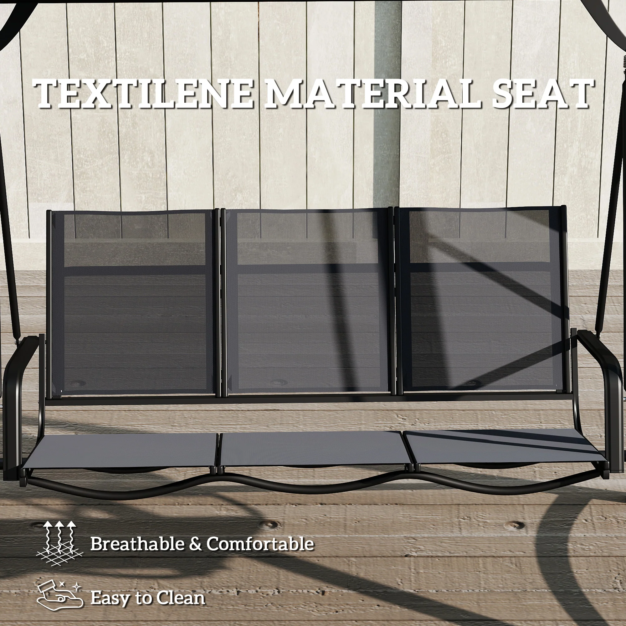 Outsunny 3 Seater Swing Chair, Garden Swing Bench with Adjustable Canopy - Image 7