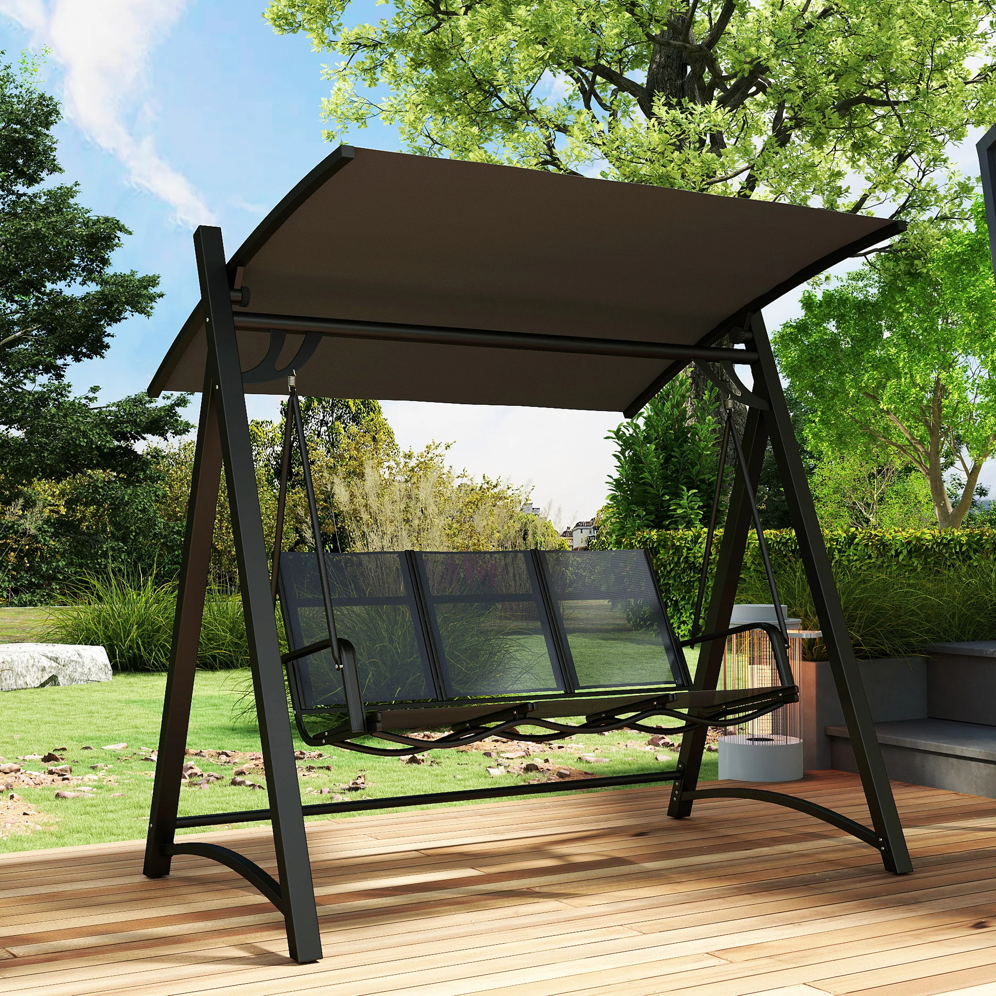 Outsunny 3 Seater Swing Chair, Garden Swing Bench with Adjustable Canopy - Image 8