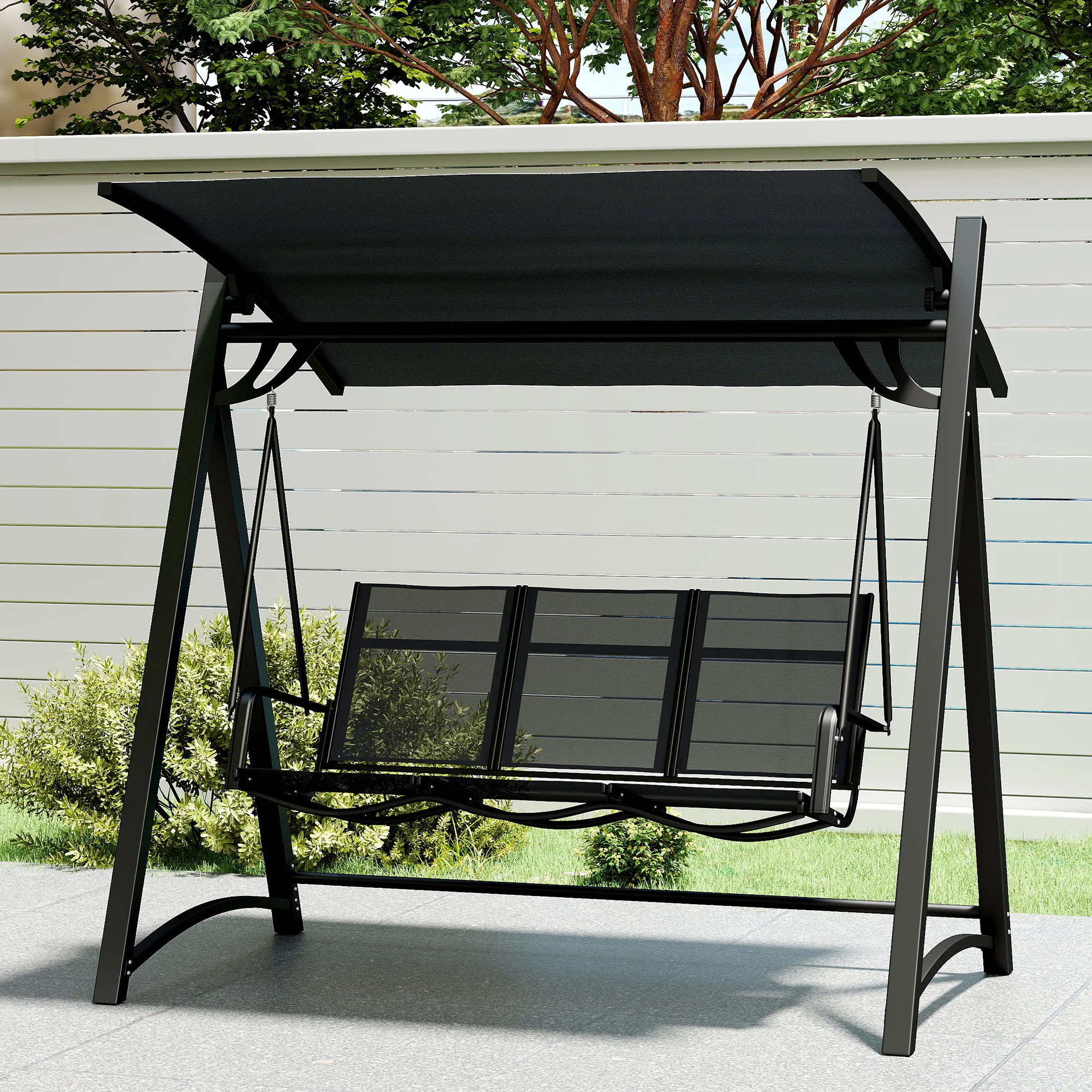 Outsunny 3 Seater Swing Chair, Garden Swing Bench with Adjustable Canopy - Image 9