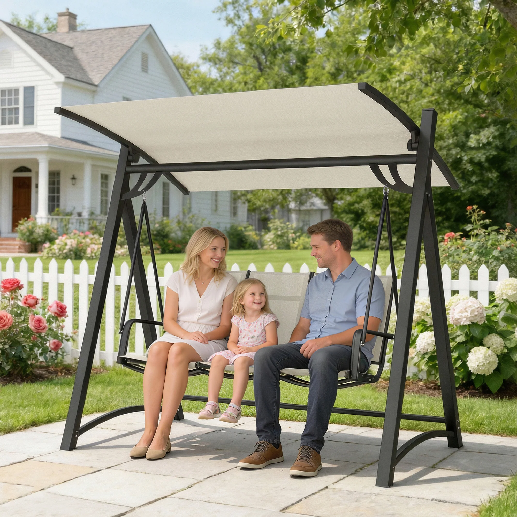 Outsunny 3 Seater Swing Chair, Garden Swing Bench with Adjustable Canopy - Image 2