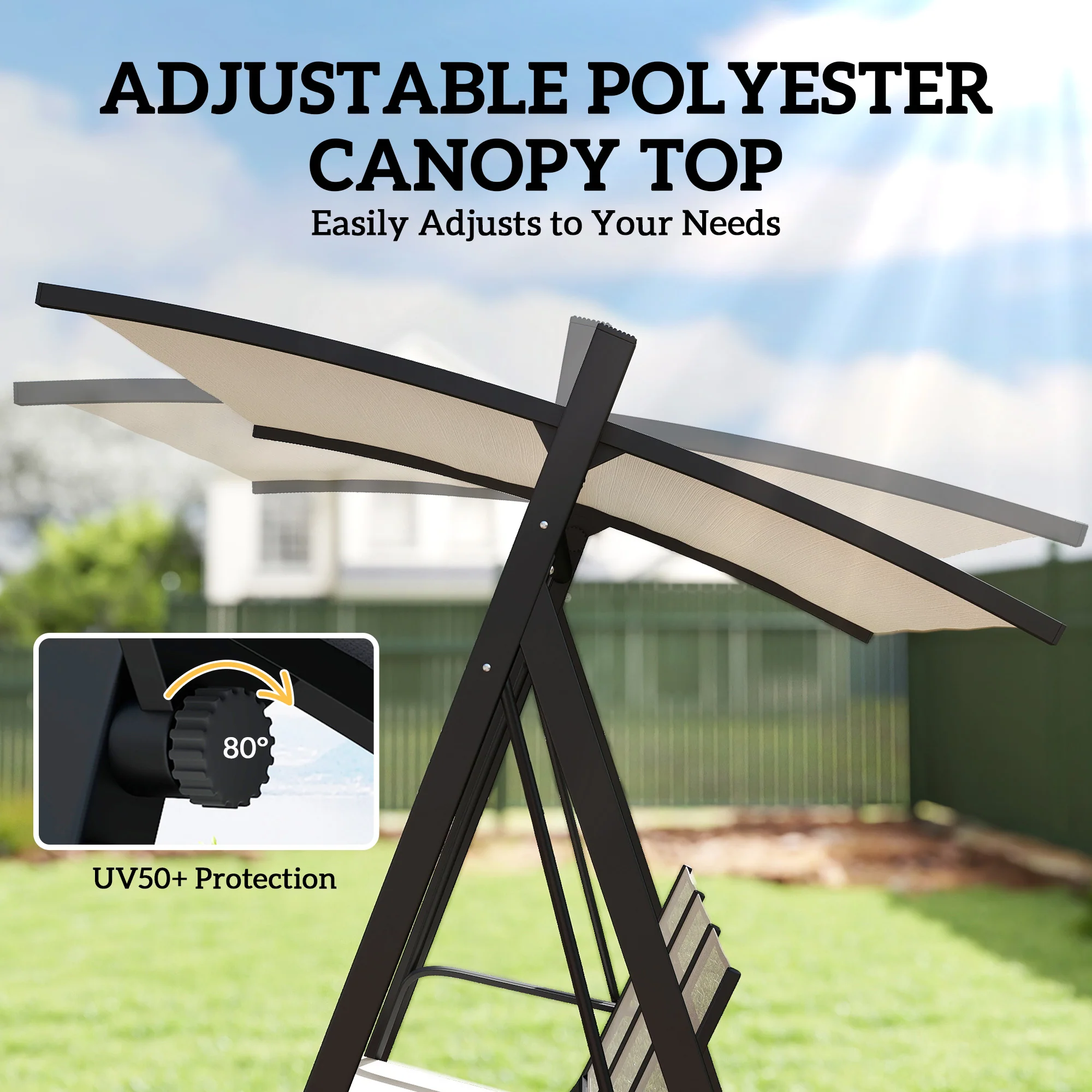 Outsunny 3 Seater Swing Chair, Garden Swing Bench with Adjustable Canopy - Image 6