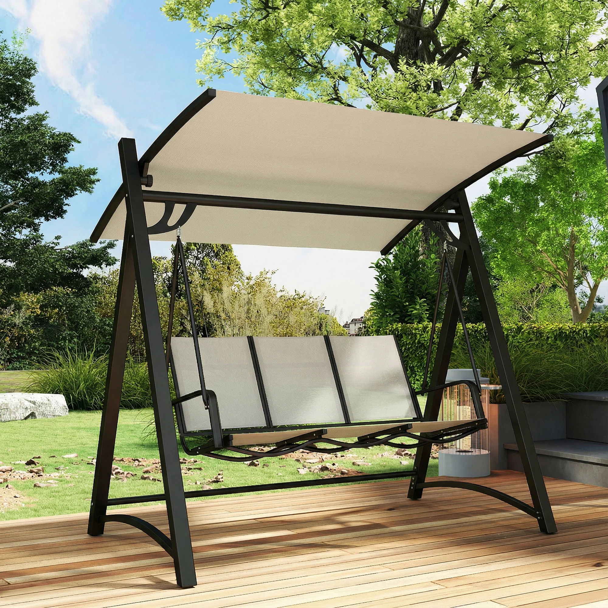 Outsunny 3 Seater Swing Chair, Garden Swing Bench with Adjustable Canopy - Image 8