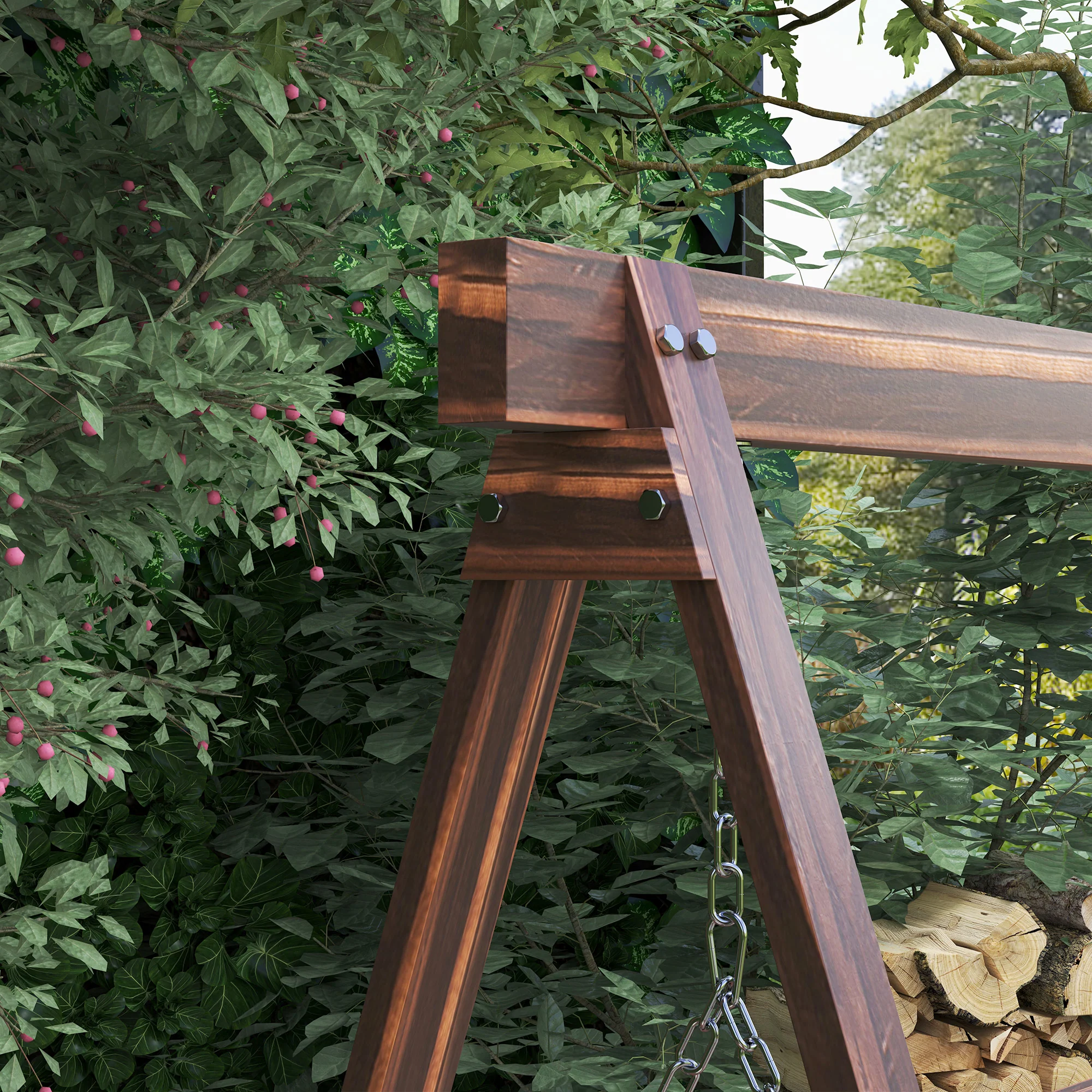 Outsunny 3 Seater Wooden Garden Swing Chair With Side Tables - Image 8